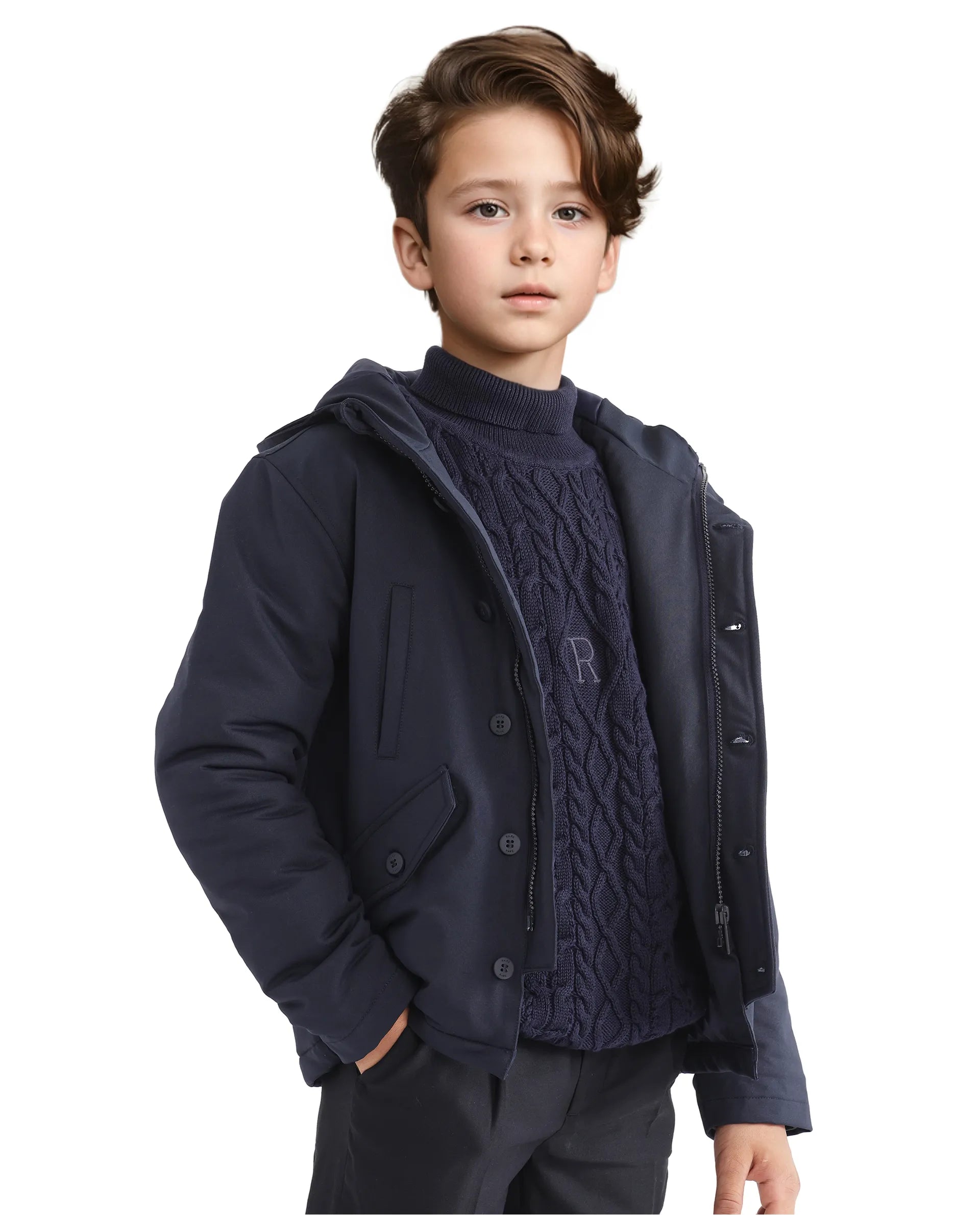 Rare Ones Kids Royce Navy Full Sleeve Cotton Zipper Regular Fit Solid Jacket