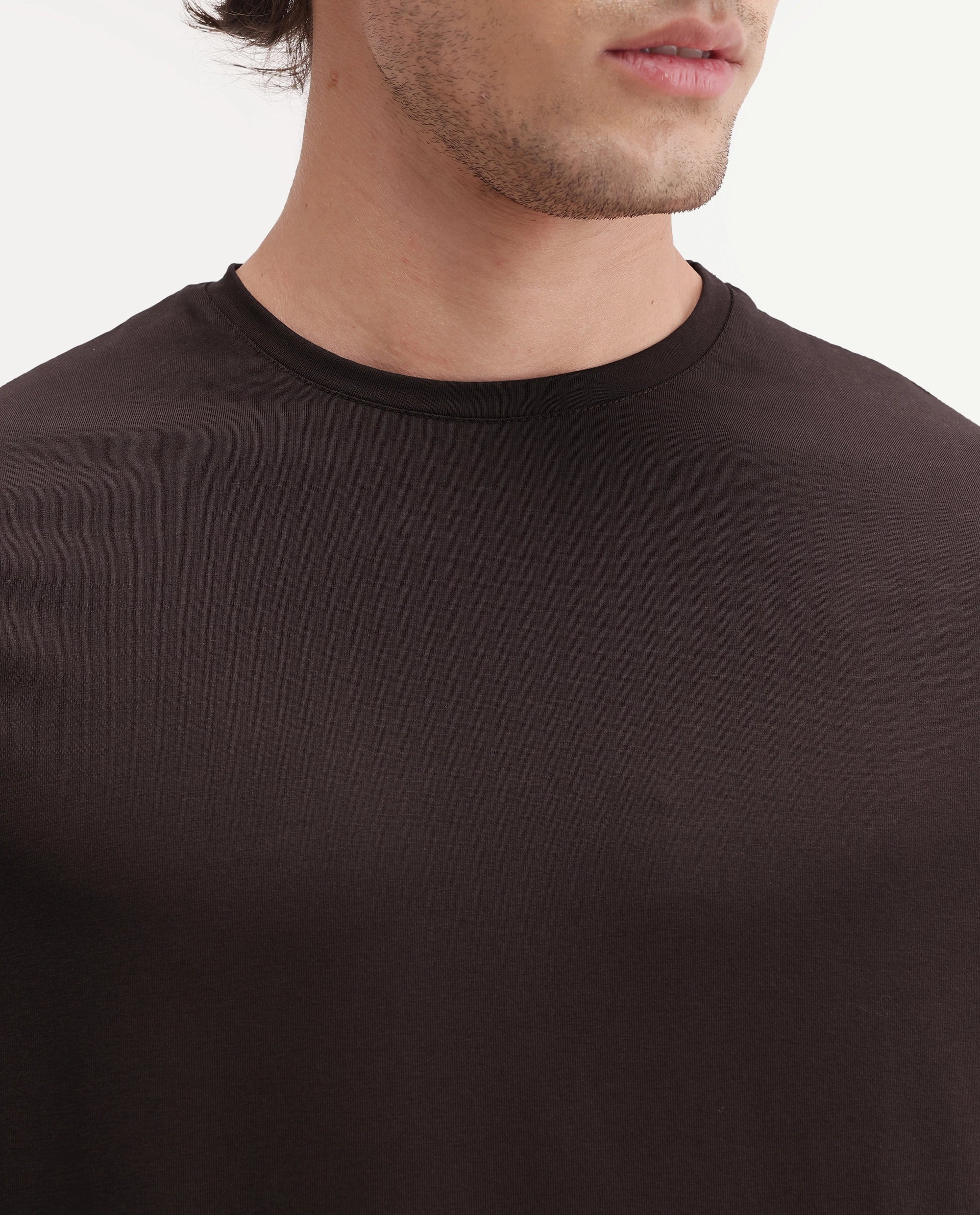 Rare Rabbit Men's Basic Rr-Corp-Arve Dark Brown Cotton Crew Neck Regular Plain T-Shirt