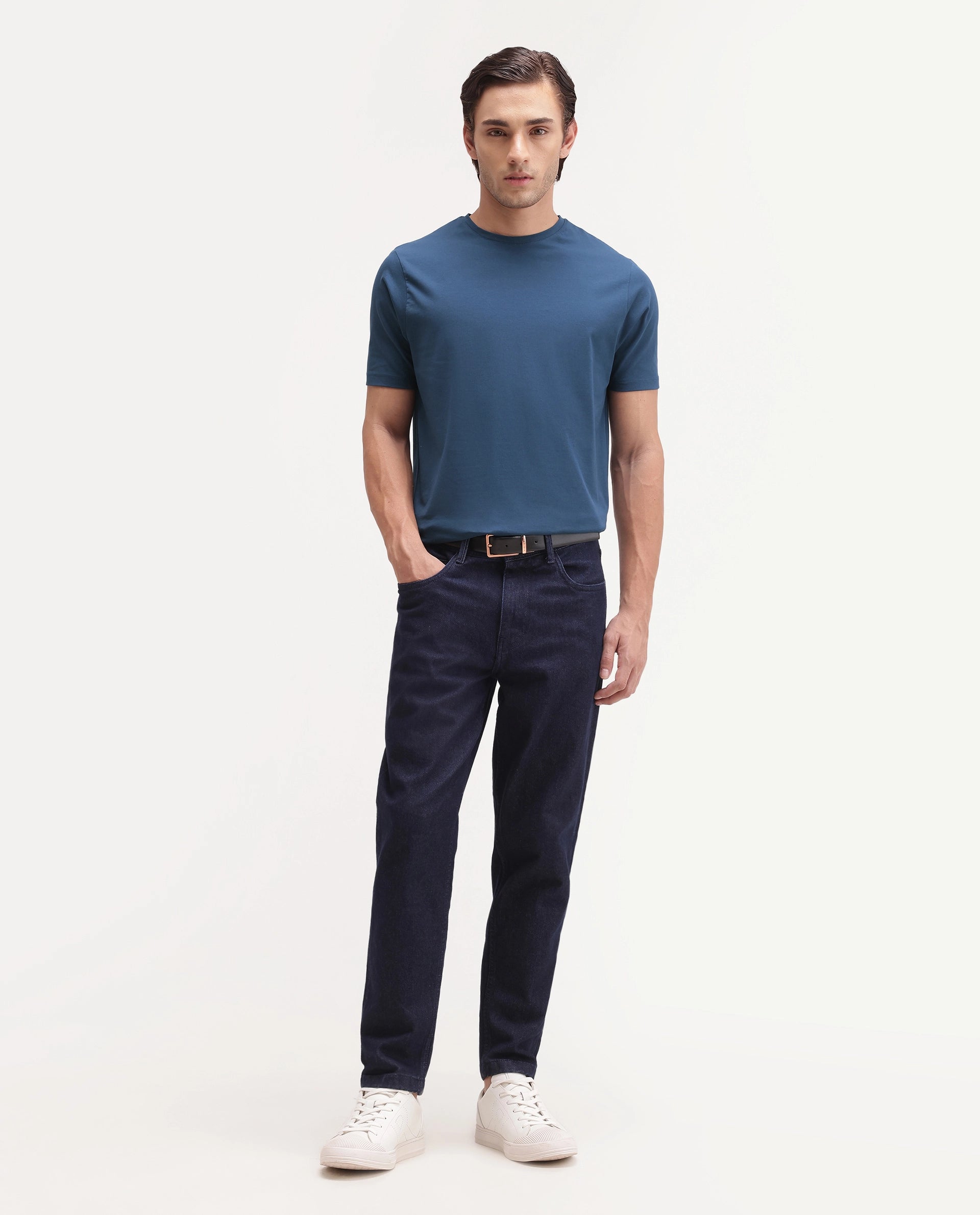 Rare Rabbit Men's Basic Rr-Corp-Arve Teal Cotton Crew Neck Regular Plain T-Shirt