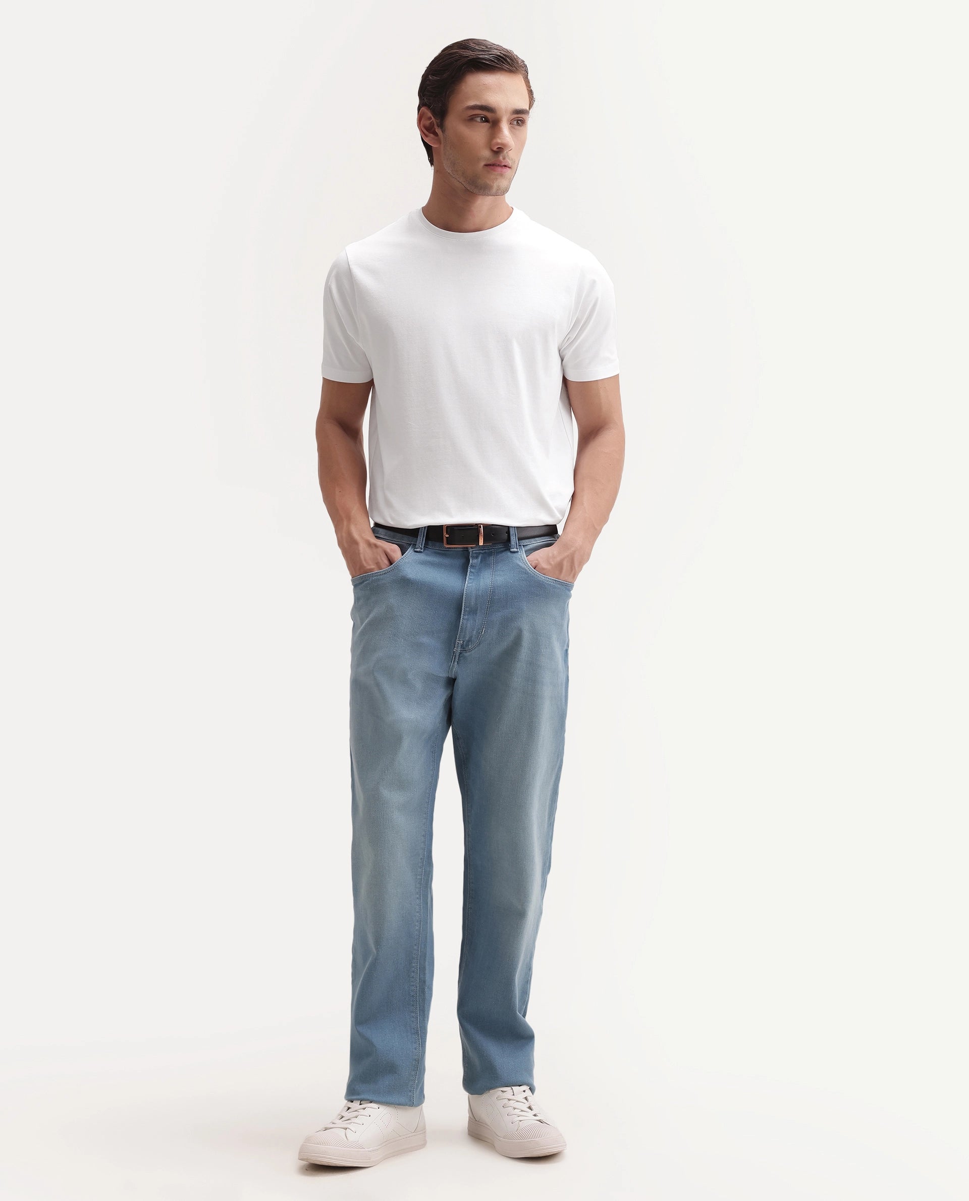 Rare Rabbit Men's Basic Rr-Corp-Arve White Cotton Crew Neck Regular Plain T-Shirt