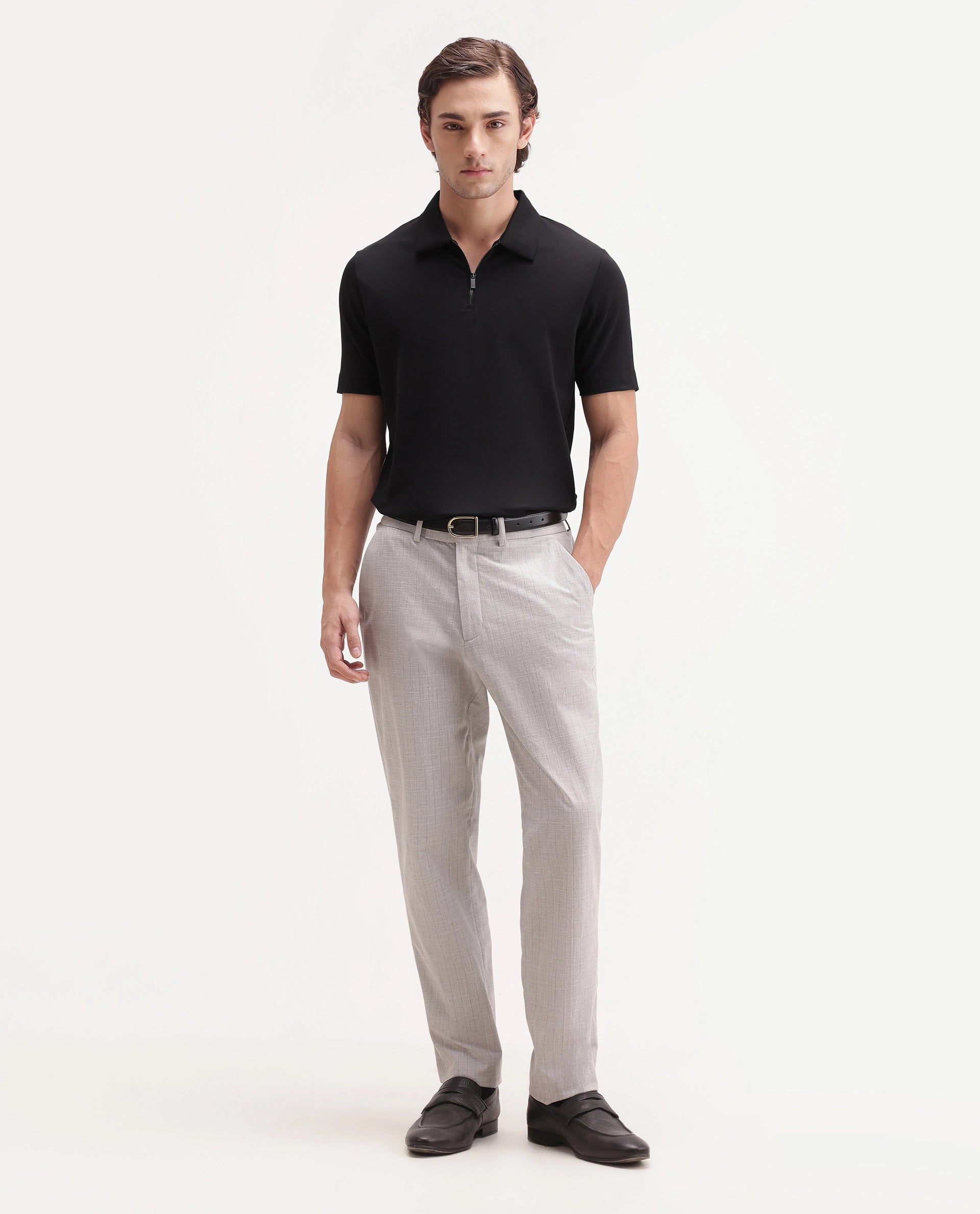 Rare Rabbit Men's Basic Rr-Corp-Cove Black Cotton Blend Spread Collar Regular Plain Polo