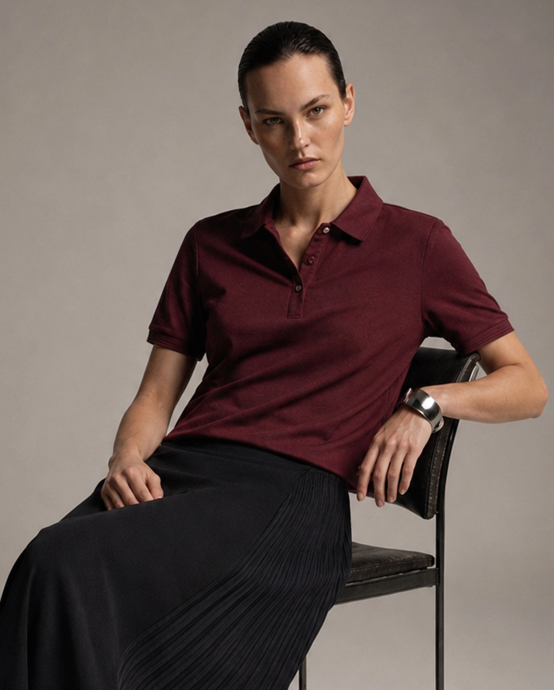 Rareism Women's Basic Rr-Corp-Elane Dark Red Cotton CollaredRegular Plain Polo