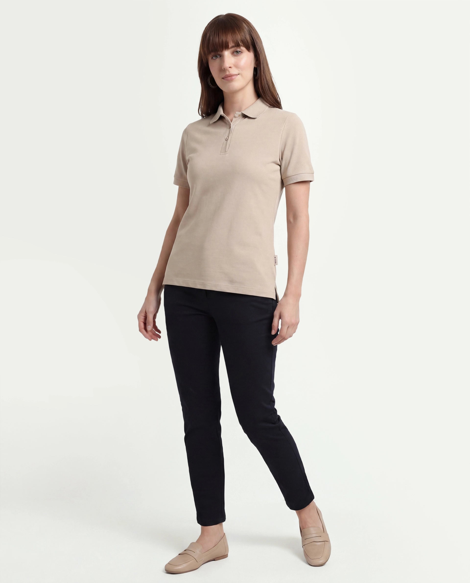 Rareism Women's Basic Rr-Corp-Elane Beige Cotton CollaredRegular Plain Polo