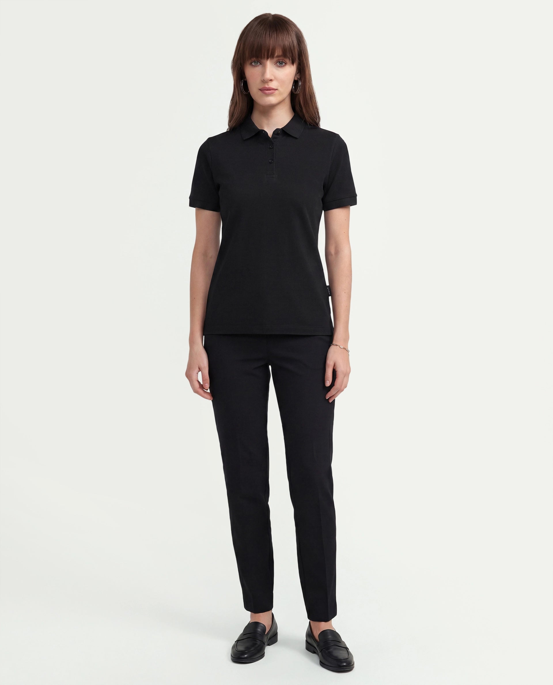 Rareism Women's Basic Rr-Corp-Elane Black Cotton CollaredRegular Plain Polo