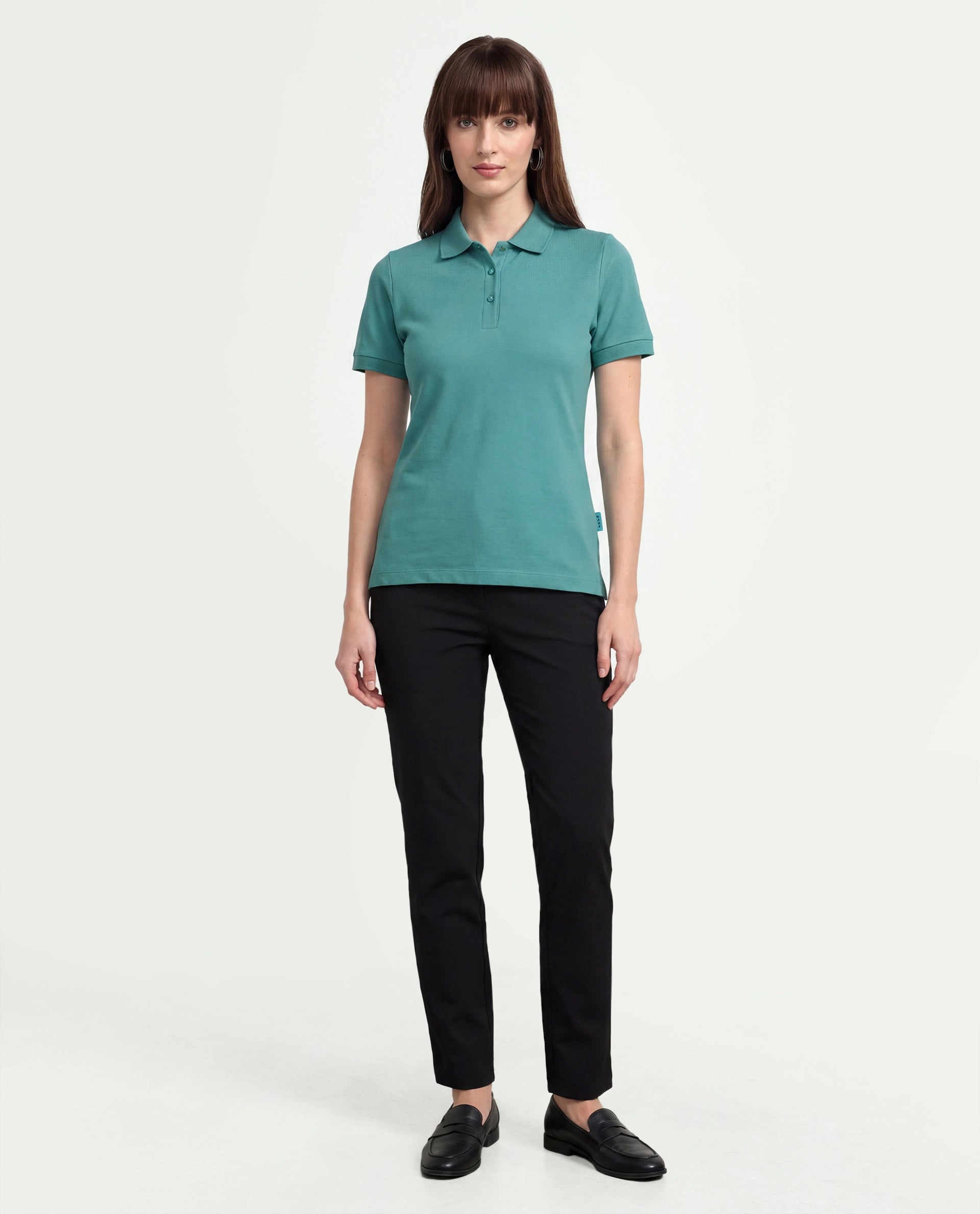 Rareism Women's Basic Rr-Corp-Elane Green Cotton CollaredRegular Plain Polo