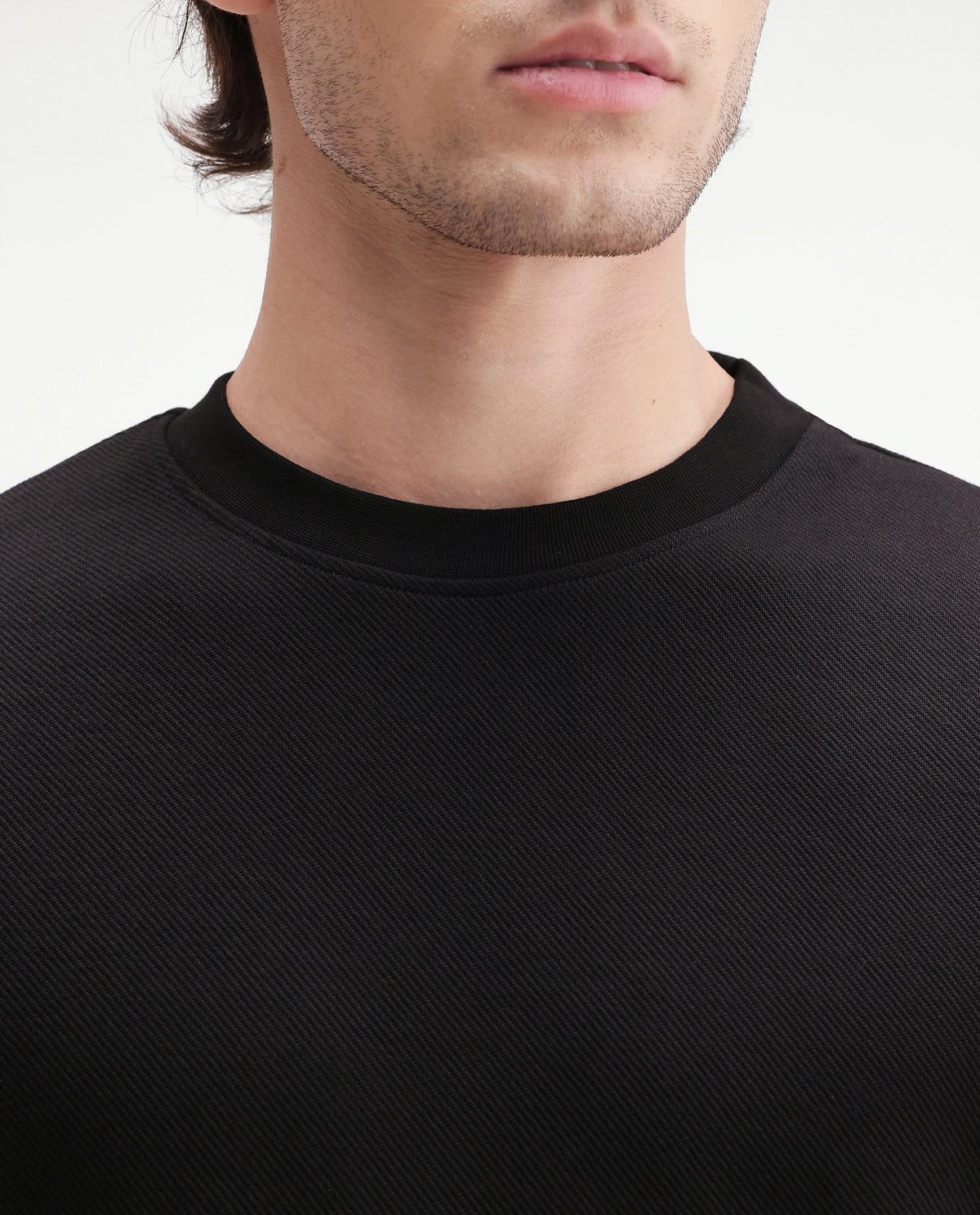 Rare Rabbit Men's Basic Rr-Corp-Harry-S Black Cotton Blend Crew Neck Regular Plain Sweatshirt