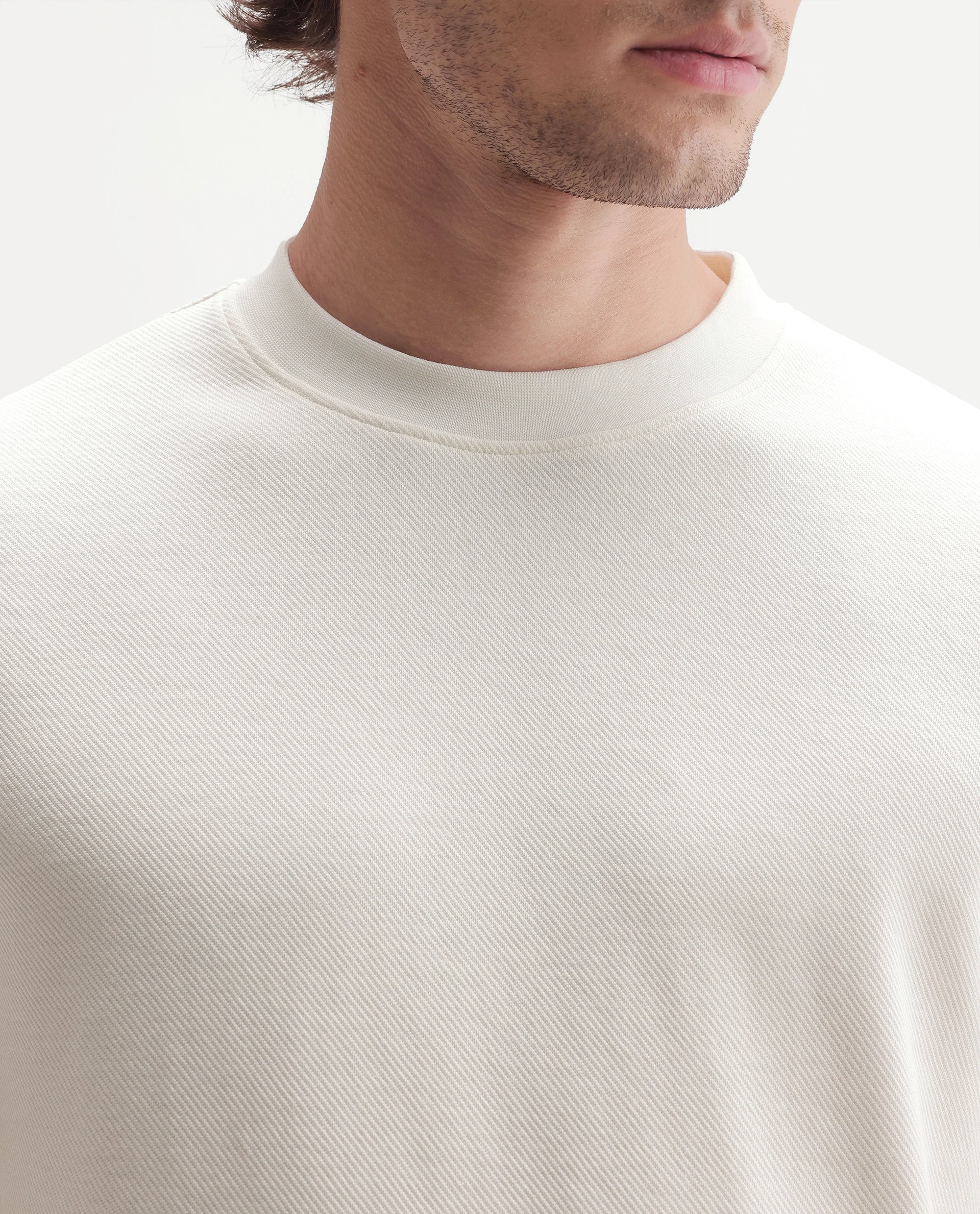 Rare Rabbit Men's Basic Rr-Corp-Harry-S Off White Cotton Blend Crew Neck Regular Plain Sweatshirt