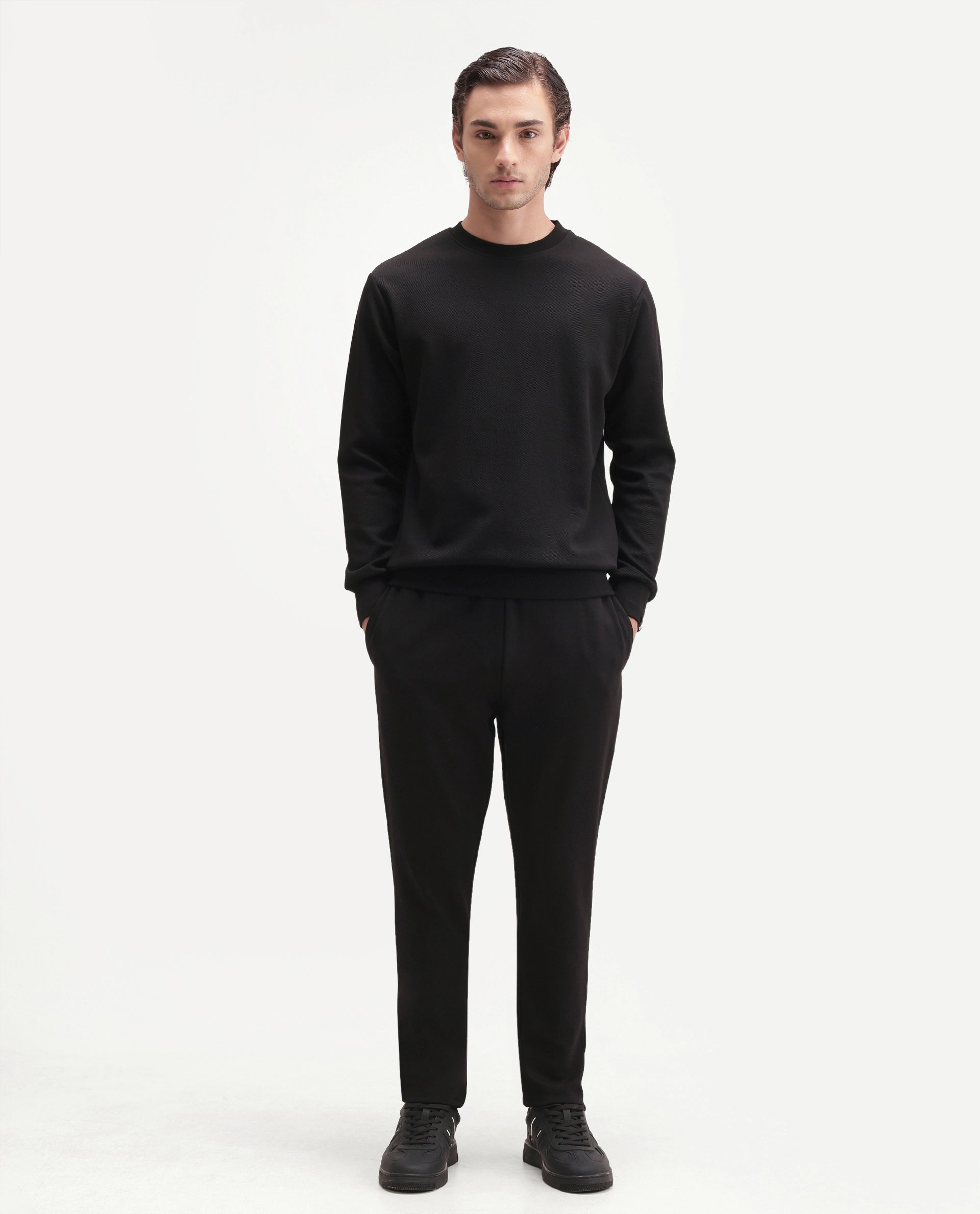 Rare Rabbit Men's Rr-Corp-Harry-T Black Cotton Blend  Regular Plain Track Pant