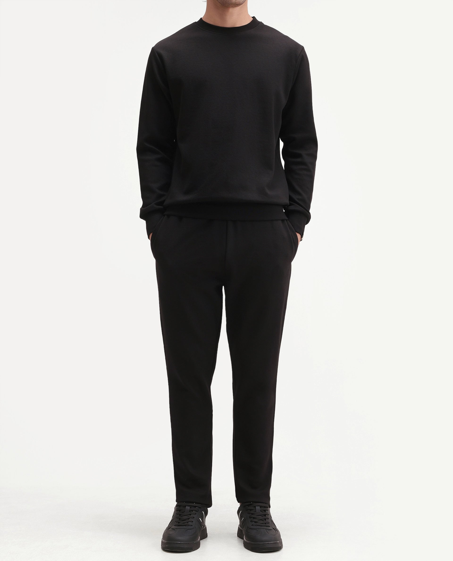 Rare Rabbit Men's Rr-Corp-Harry-T Black Cotton Blend  Regular Plain Track Pant