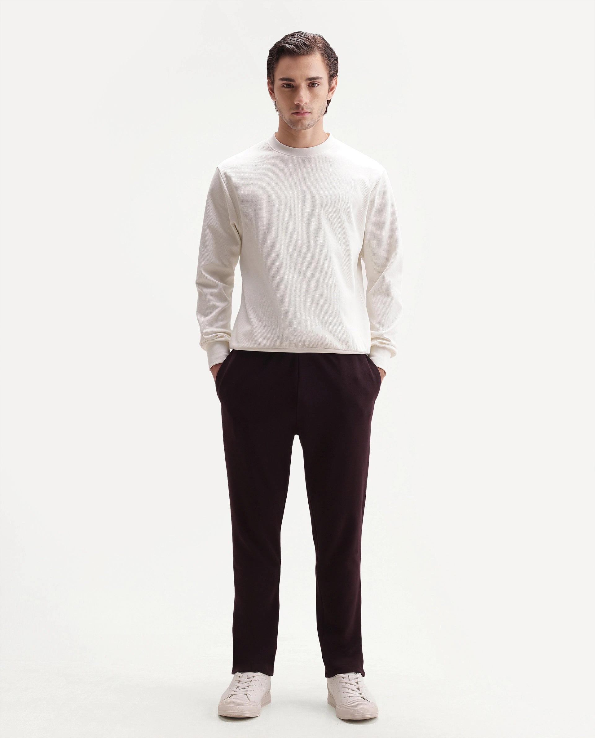 Rare Rabbit Men's Rr-Corp-Harry-T Maroon Cotton Blend  Regular Plain Track Pant