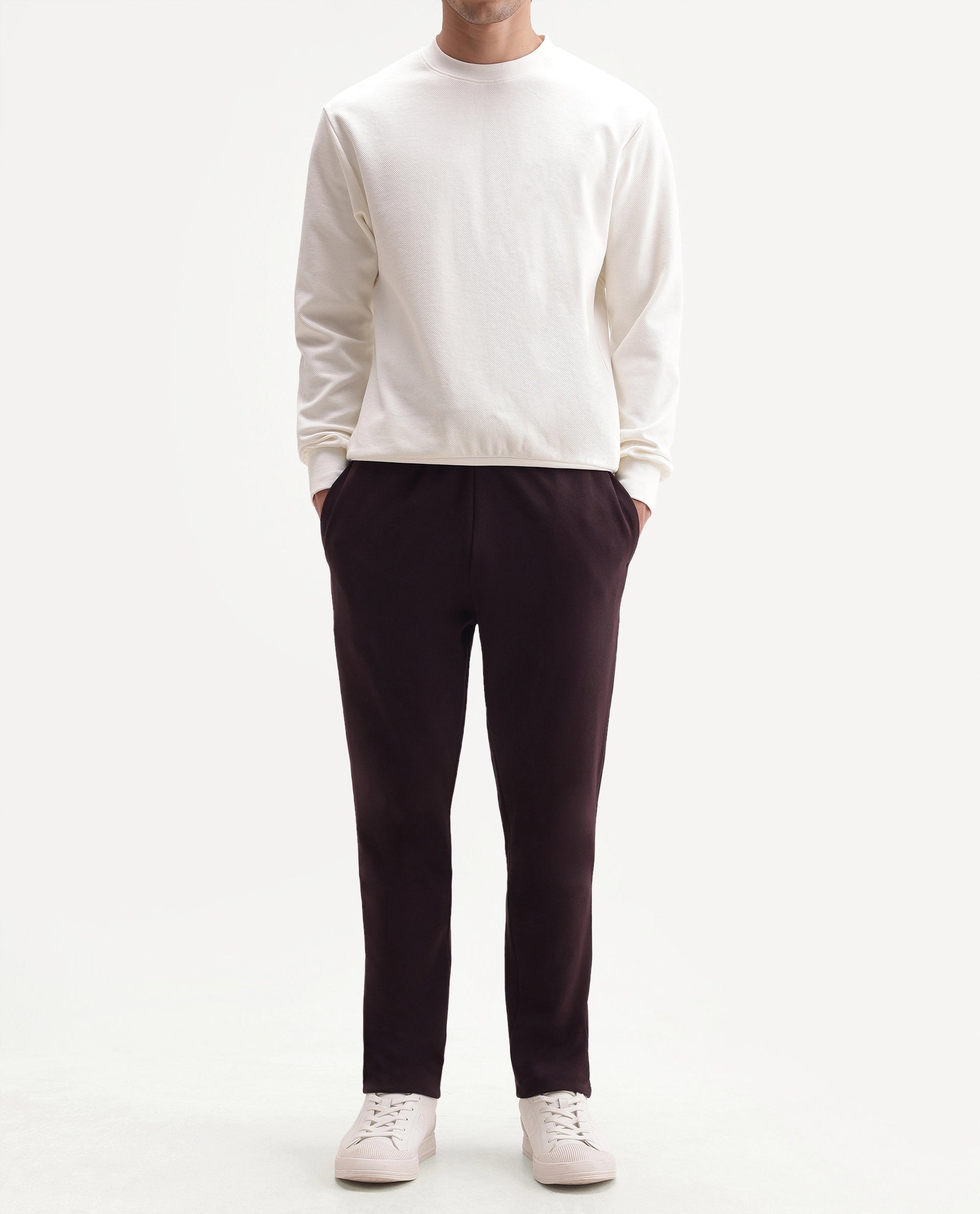 Rare Rabbit Men's Rr-Corp-Harry-T Maroon Cotton Blend  Regular Plain Track Pant