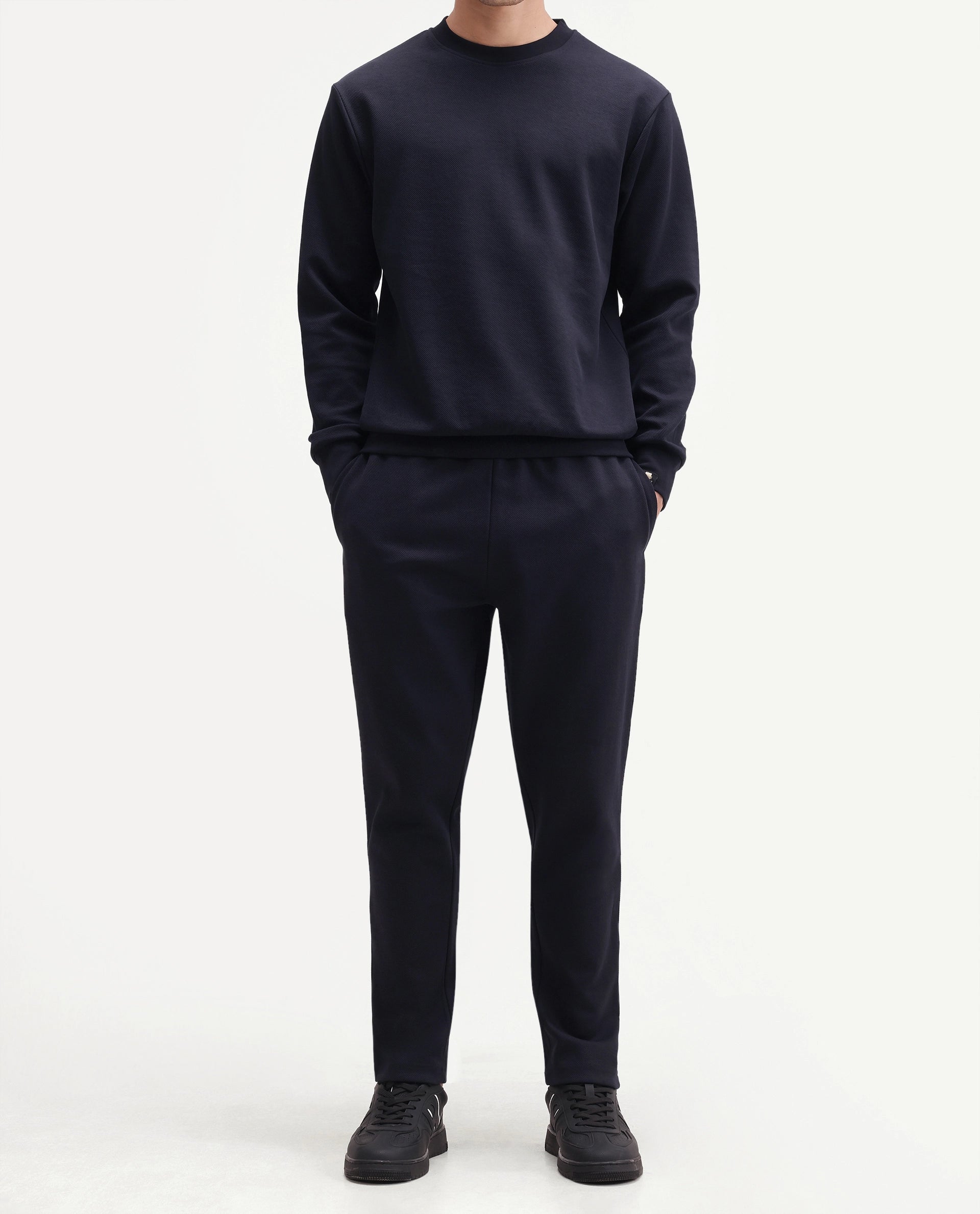 Rare Rabbit Men's Rr-Corp-Harry-T Navy Cotton Blend  Regular Plain Track Pant