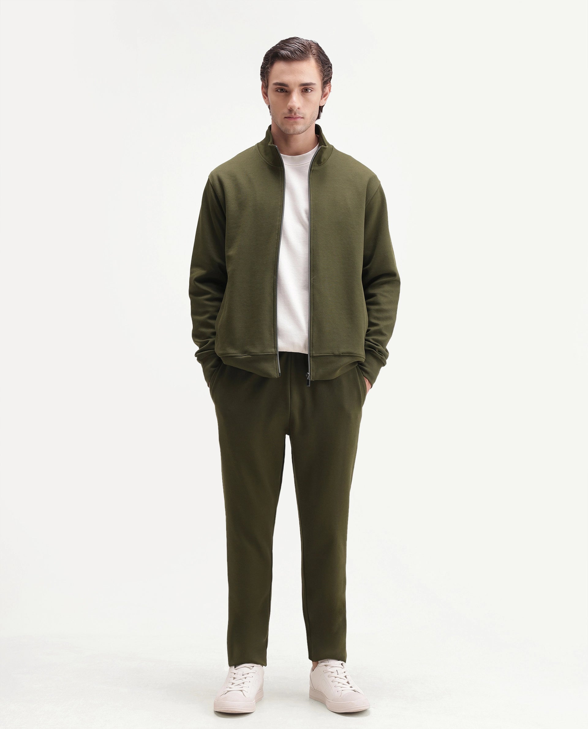 Rare Rabbit Men's Rr-Corp-Harry-T Olive Cotton Blend  Regular Plain Track Pant