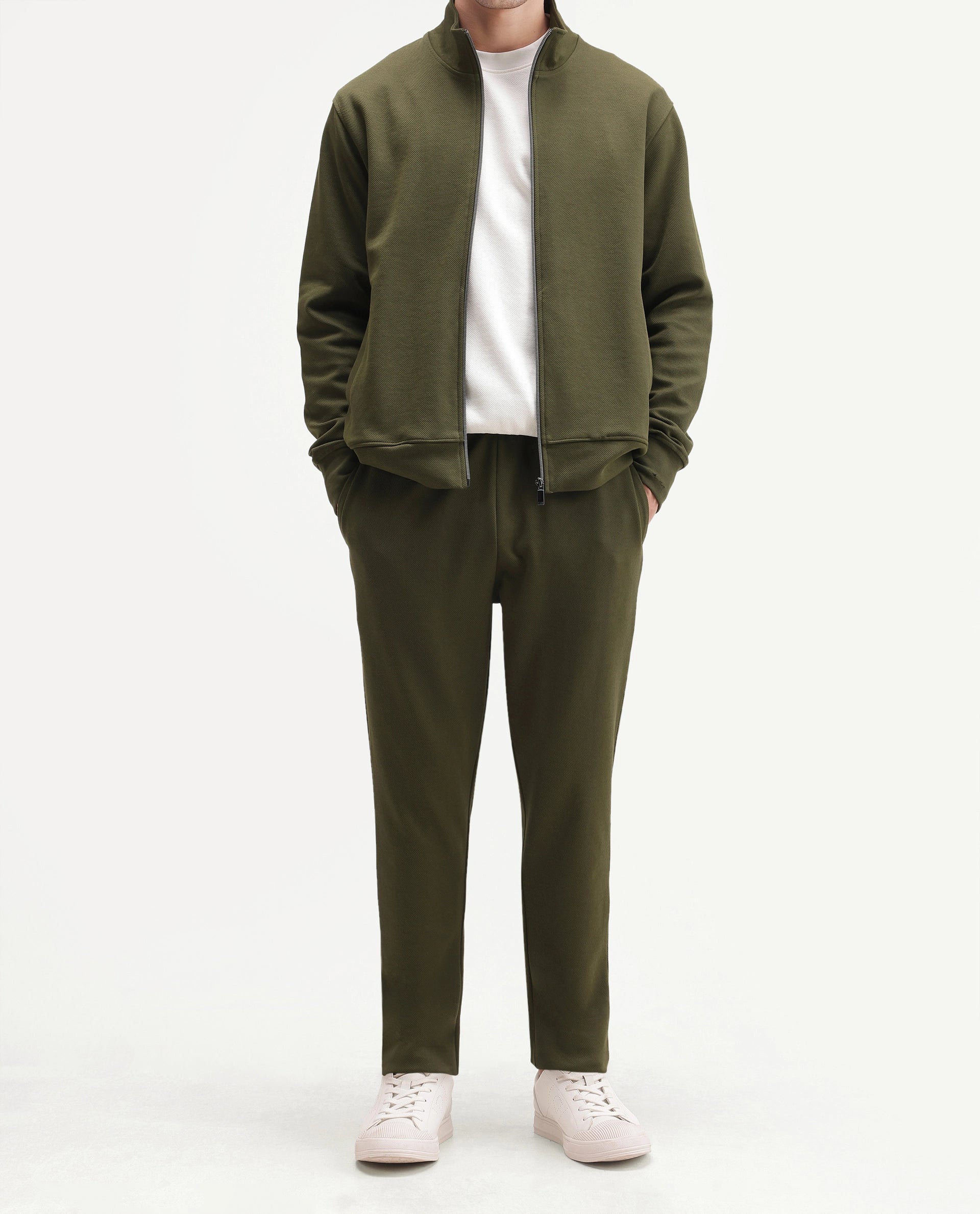 Rare Rabbit Men's Rr-Corp-Harry-T Olive Cotton Blend  Regular Plain Track Pant