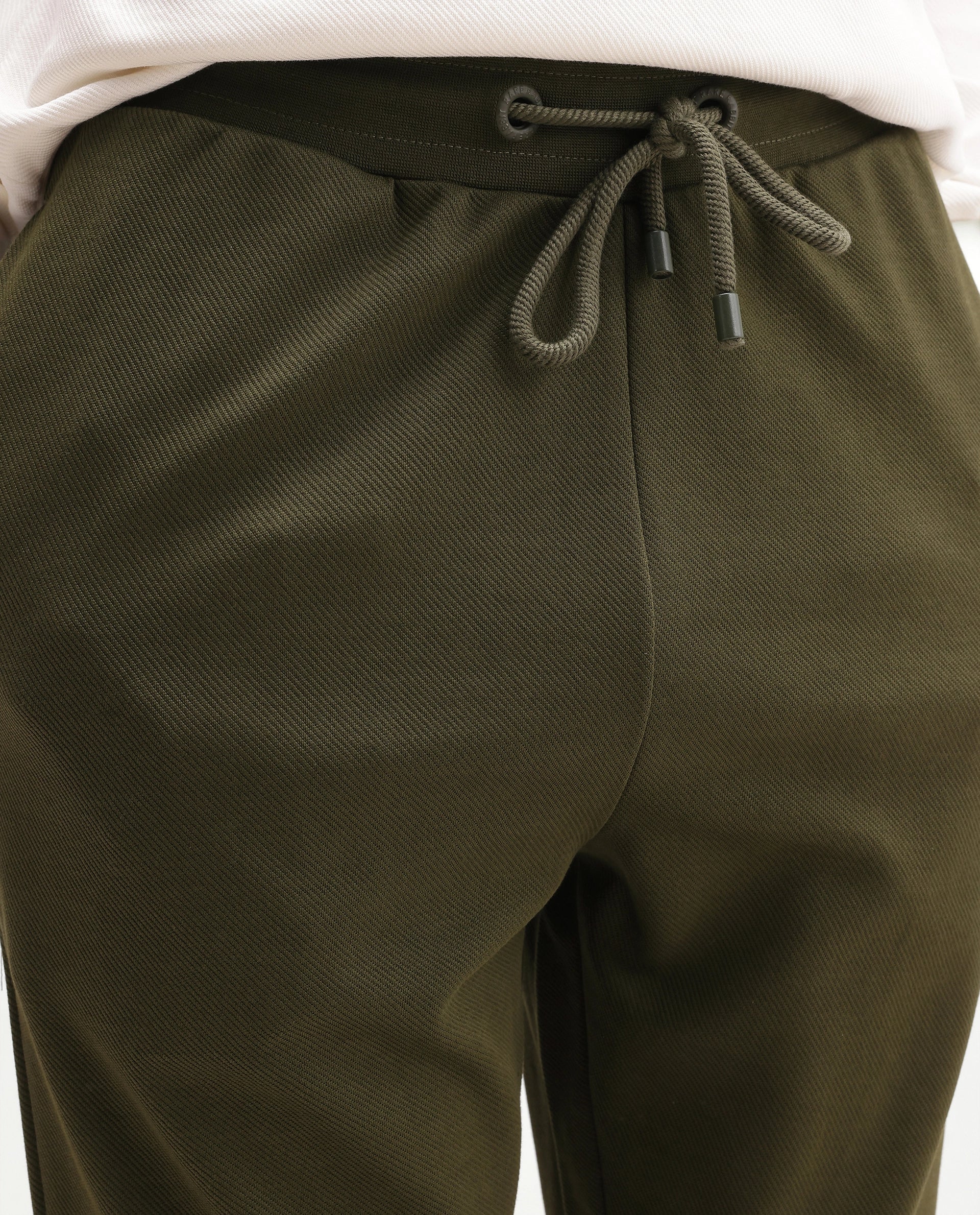 Rare Rabbit Men's Rr-Corp-Harry-T Olive Cotton Blend  Regular Plain Track Pant