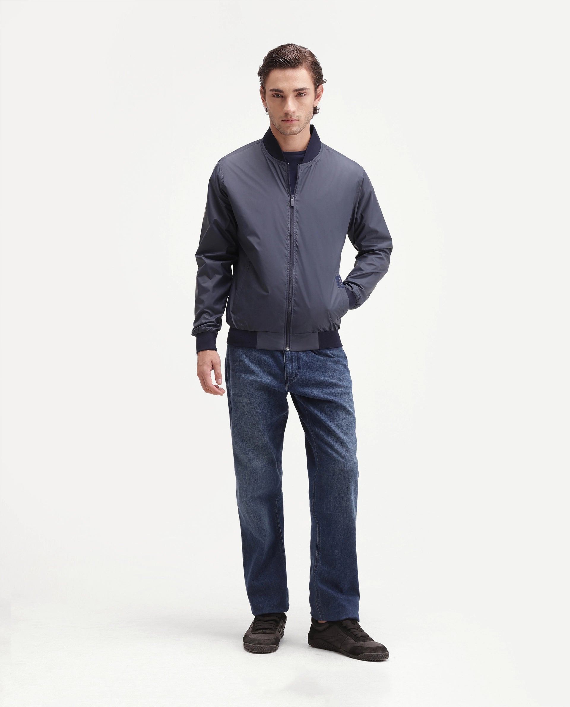 Rare Rabbit Men's Basic Corp Jack Navy Polyester Regular Plain Jacket