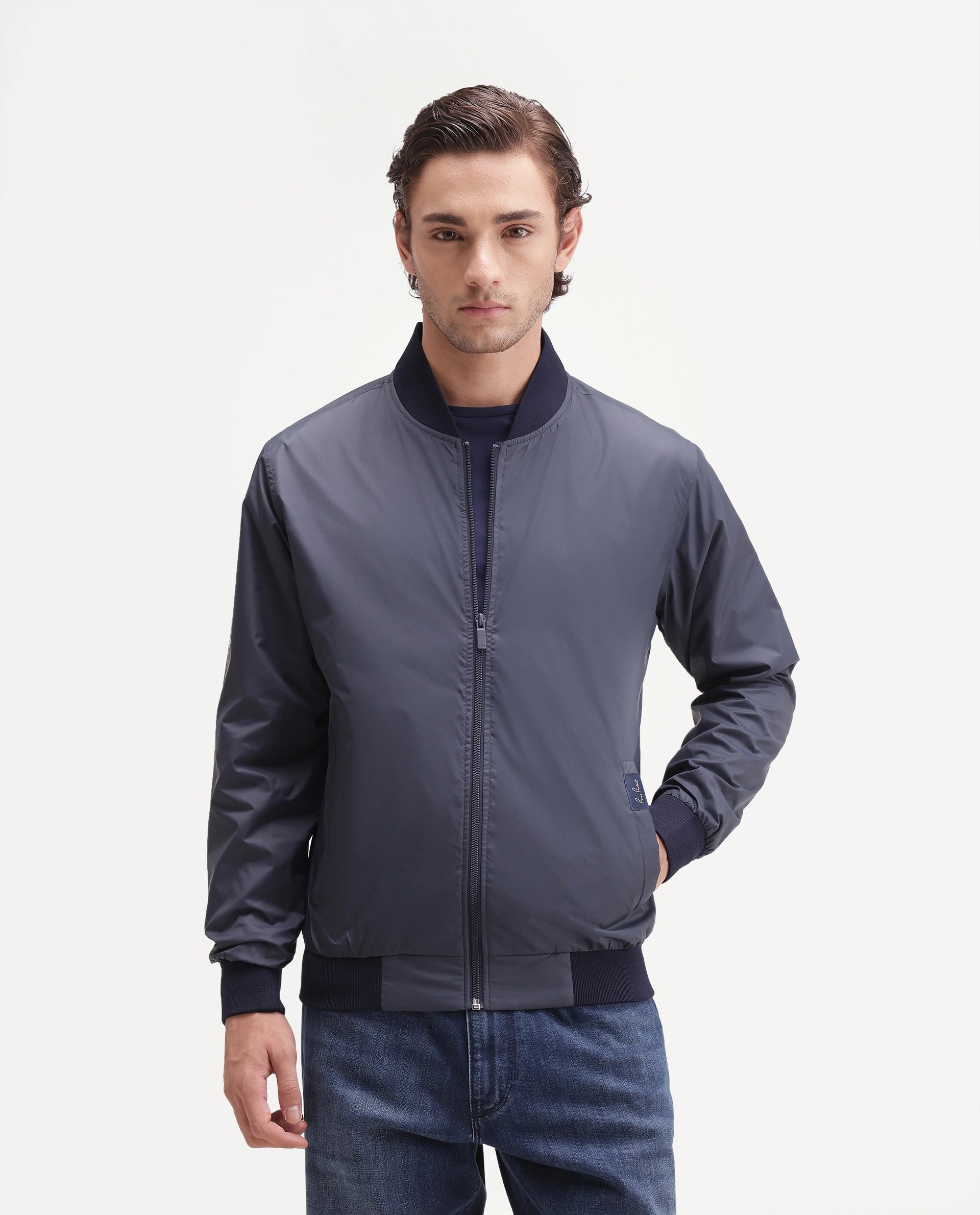 Rare Rabbit Men's Basic Corp Jack Navy Polyester Regular Plain Jacket