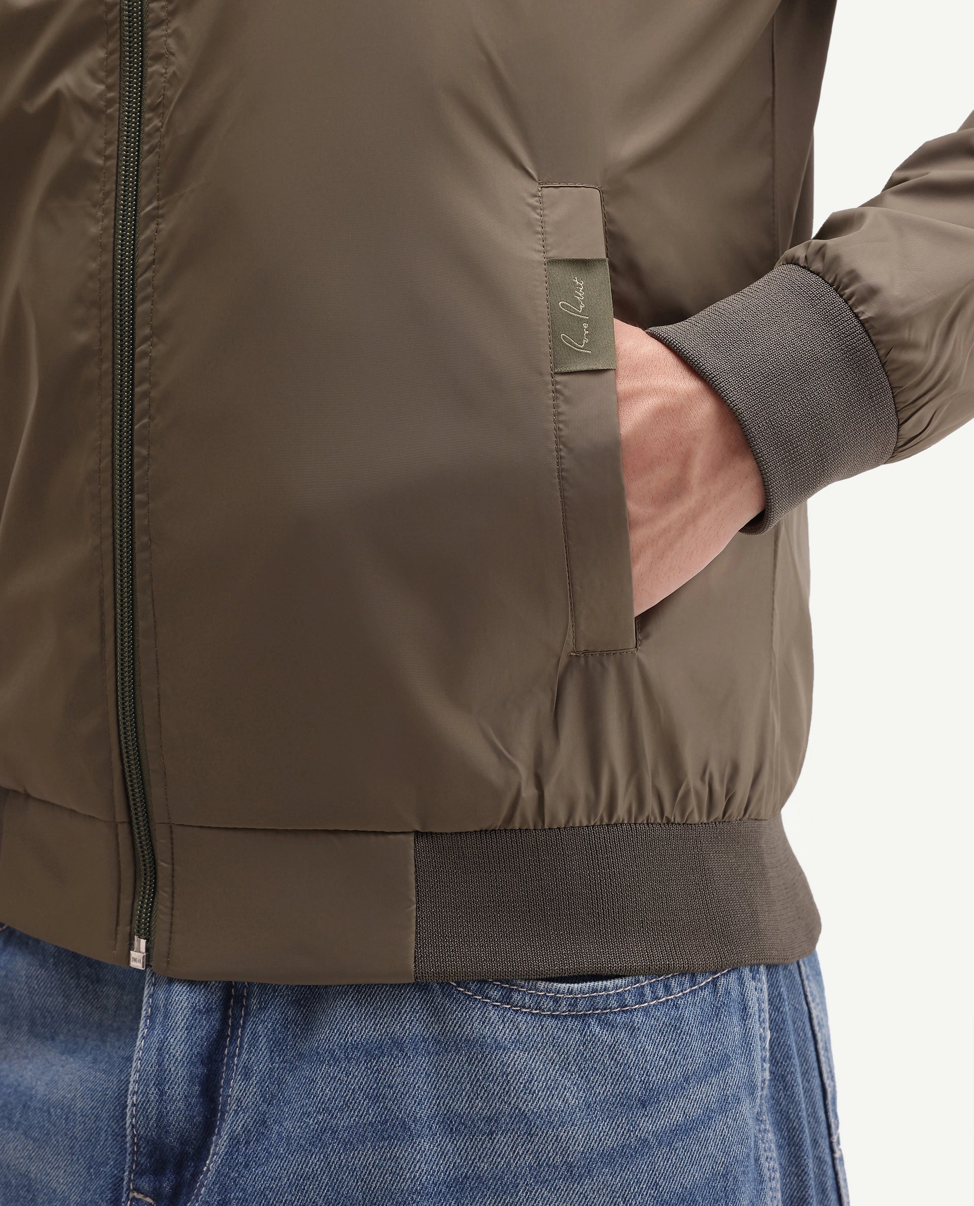 Rare Rabbit Men's Basic Corp Jack Olive Polyester Regular Plain Jacket
