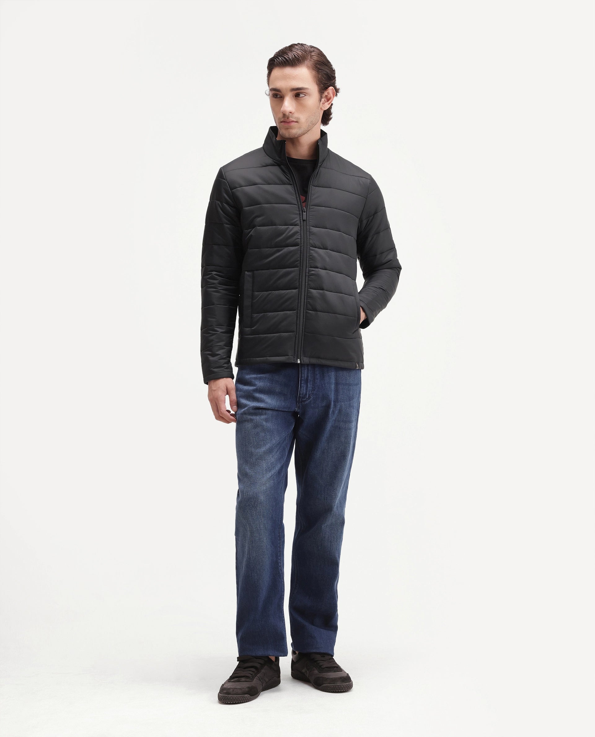Rare Rabbit Men's Basic Corp Statement Fs Jacket Black Nylon Regular Plain Jacket