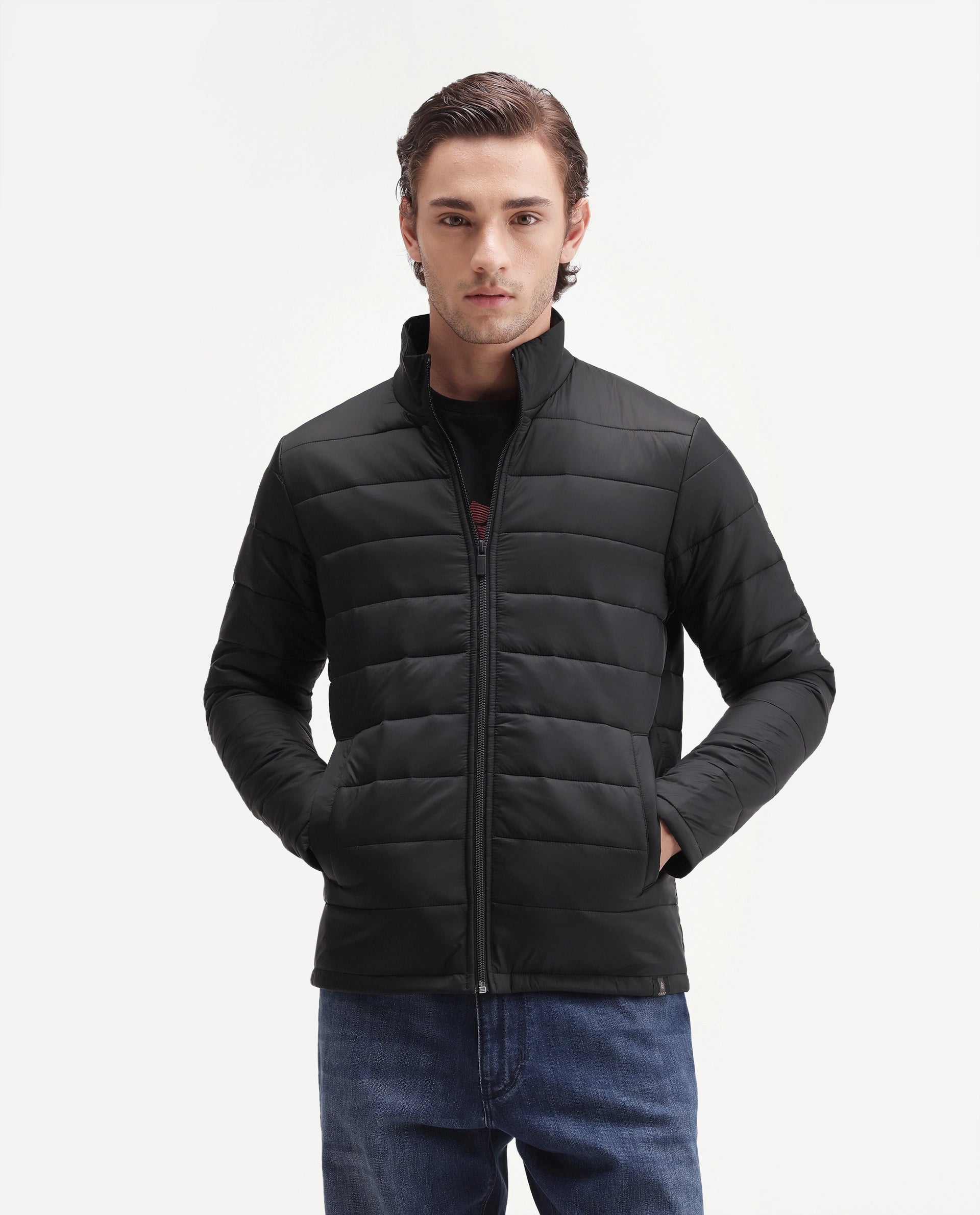 Rare Rabbit Men's Basic Corp Statement Fs Jacket Black Nylon Regular Plain Jacket
