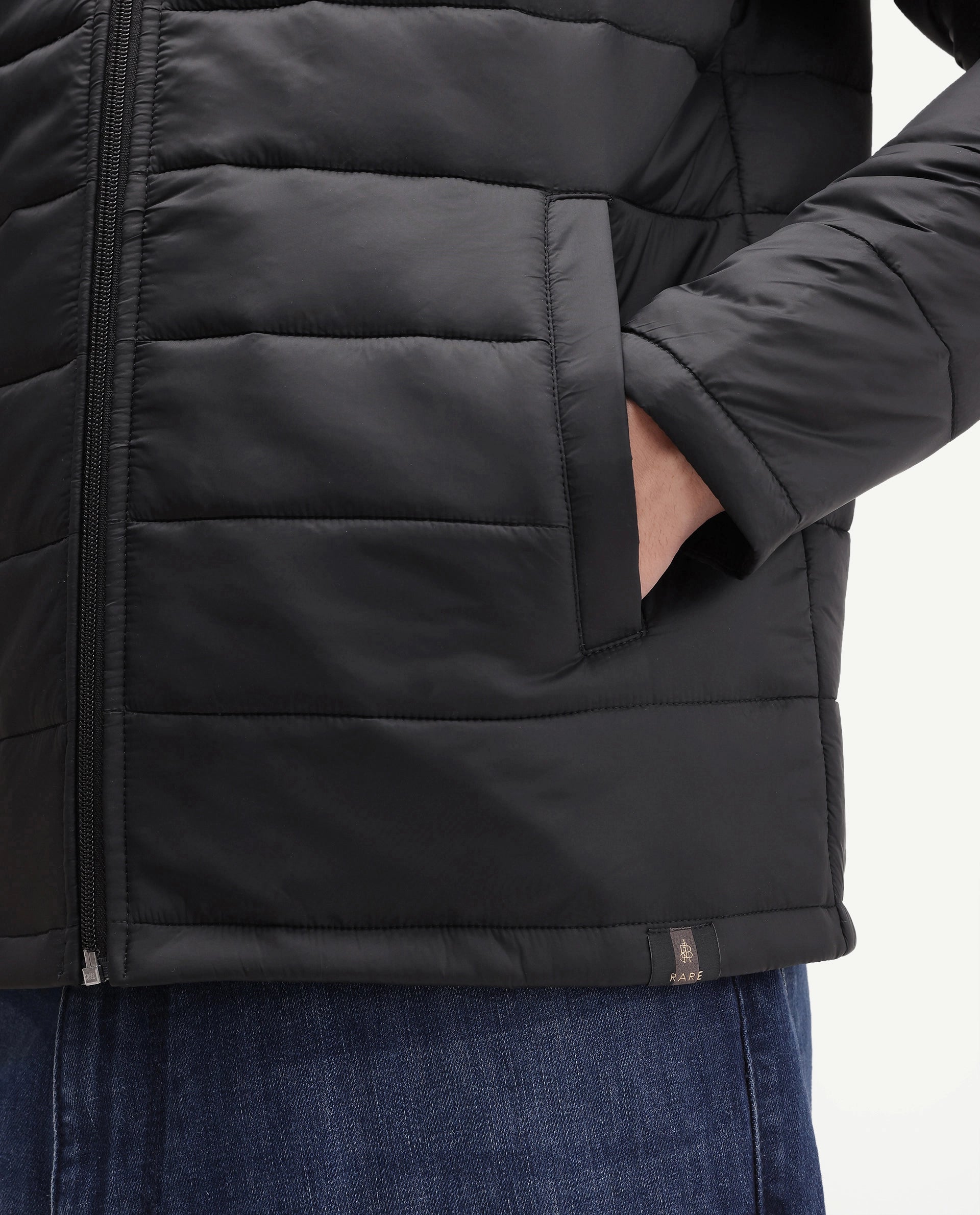 Rare Rabbit Men's Basic Corp Statement Fs Jacket Black Nylon Regular Plain Jacket