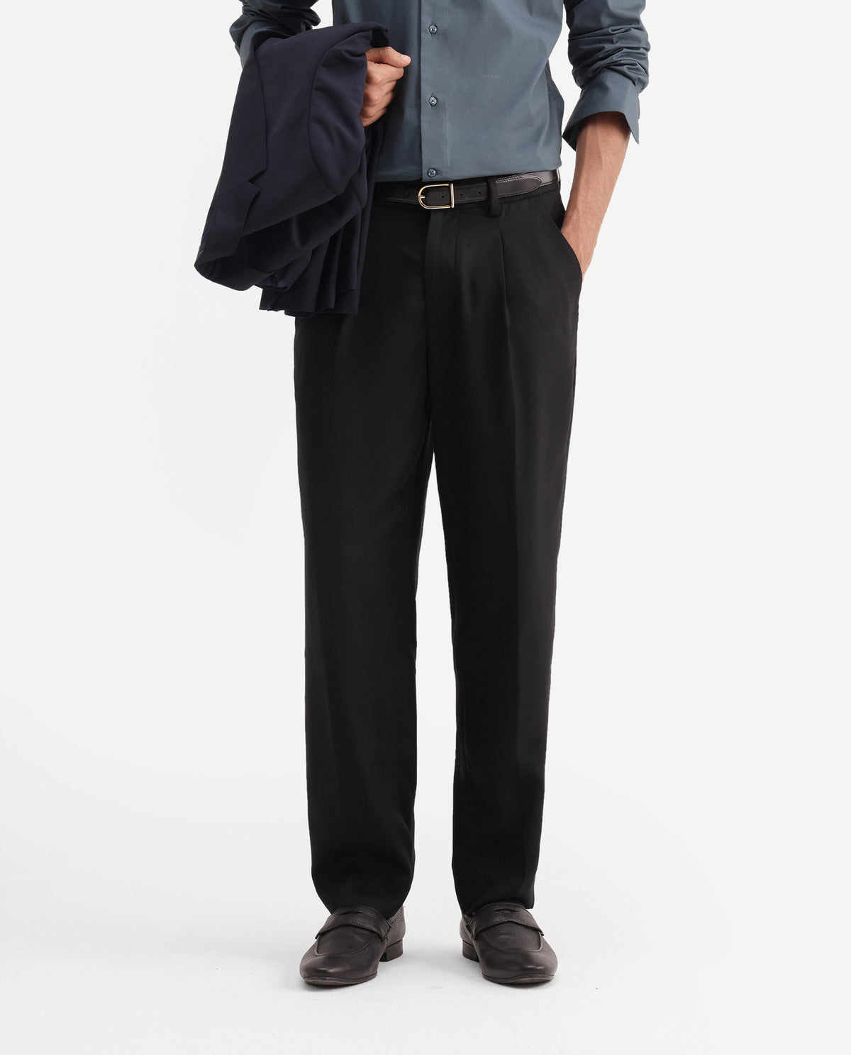 Rare Rabbit Men's Memos Black Tencel Plain Regular Fit Trouser