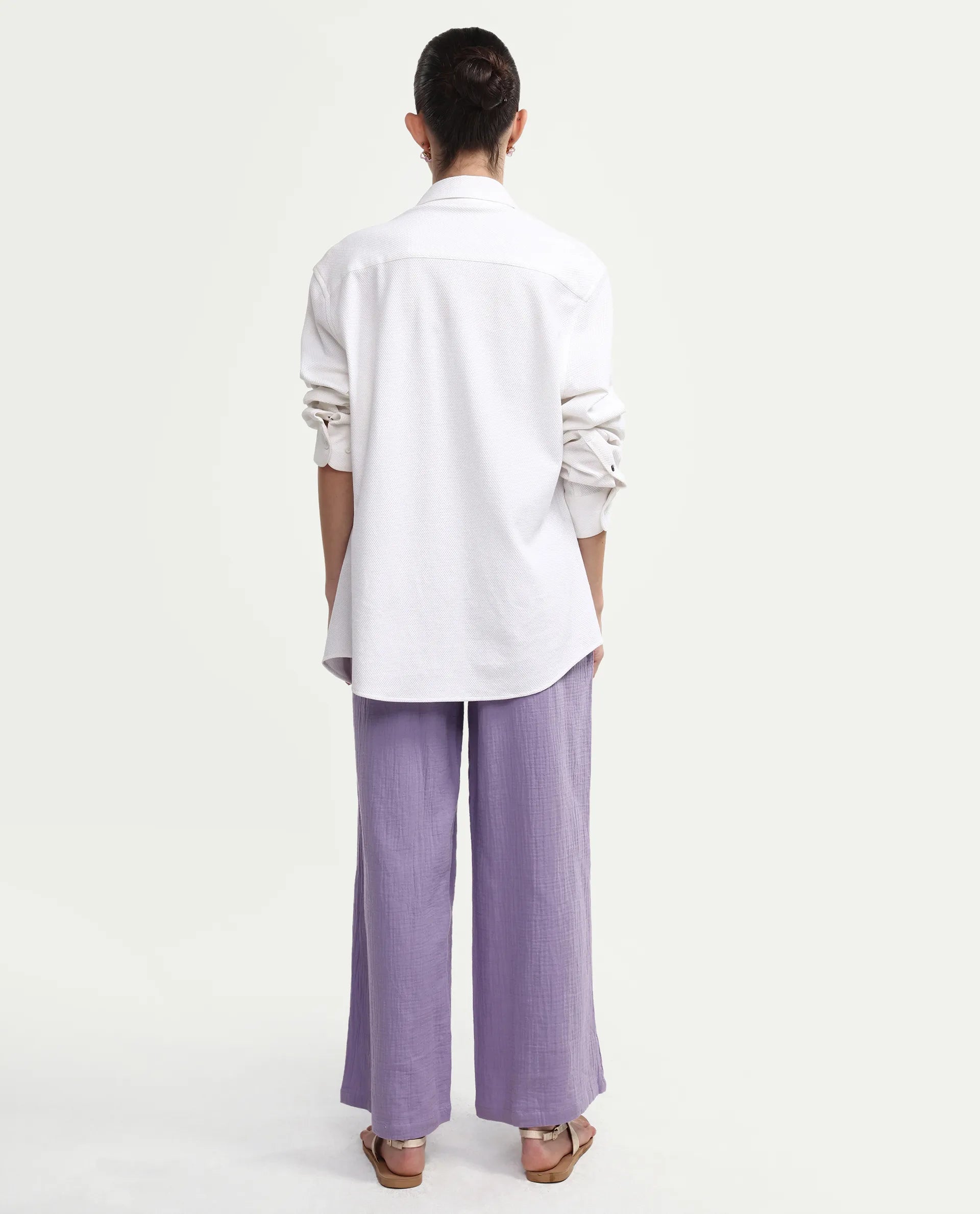 Rareism Women's Jorden B Pastel Cotton Blend Plain Ankle Length Wide Leg Trouser
