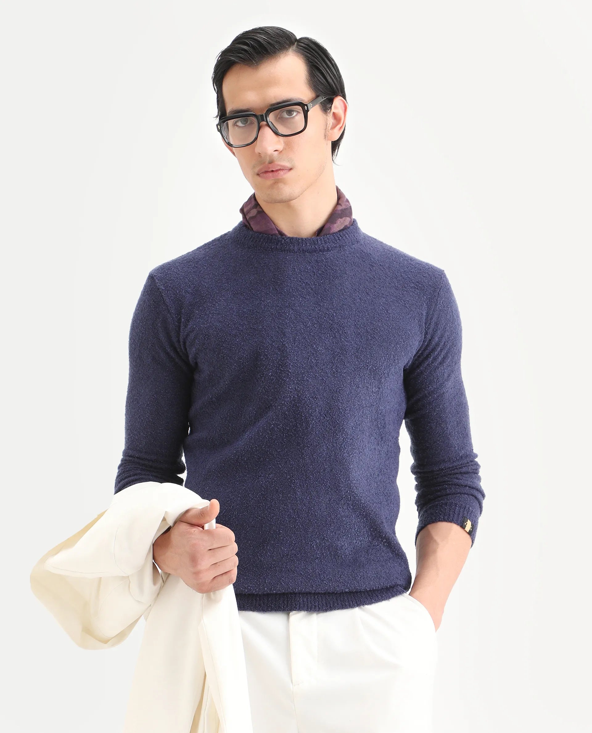 Rare Rabbit Men's Boule Purple Acrylic Blend Plain Regular Fit Full Sleeve Crew Neck Sweater