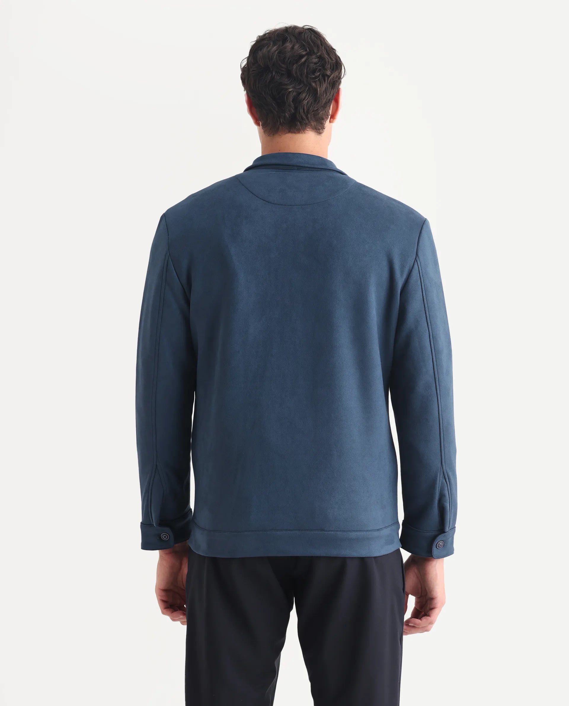 Rare Rabbit Men's Bax-3 Dark Blue Polyester Plain Relaxed Fit Full Sleeve Spread Collar Jacket