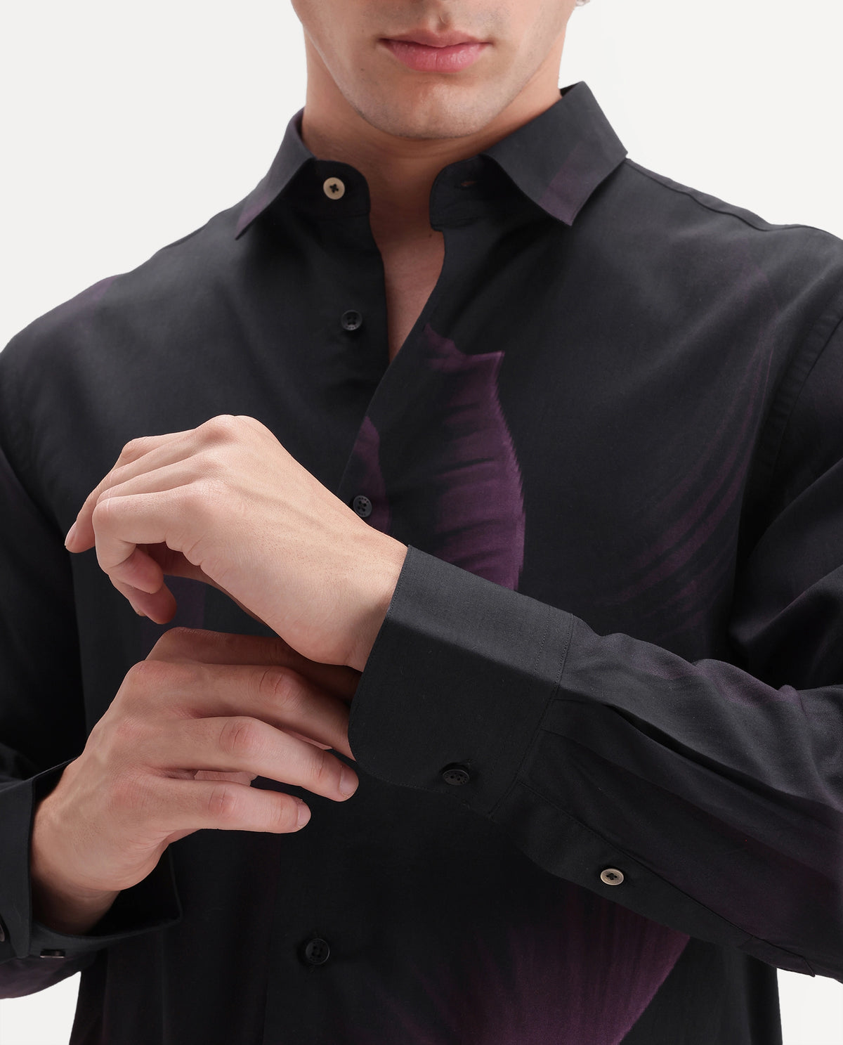 Rare Rabbit Men's Andron Dark Viscose Abstract Print Regular Fit Full Sleeve Collared Shirt