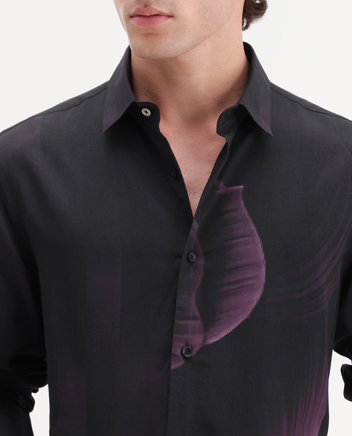 Rare Rabbit Men's Andron Dark Viscose Abstract Print Regular Fit Full Sleeve Collared Shirt