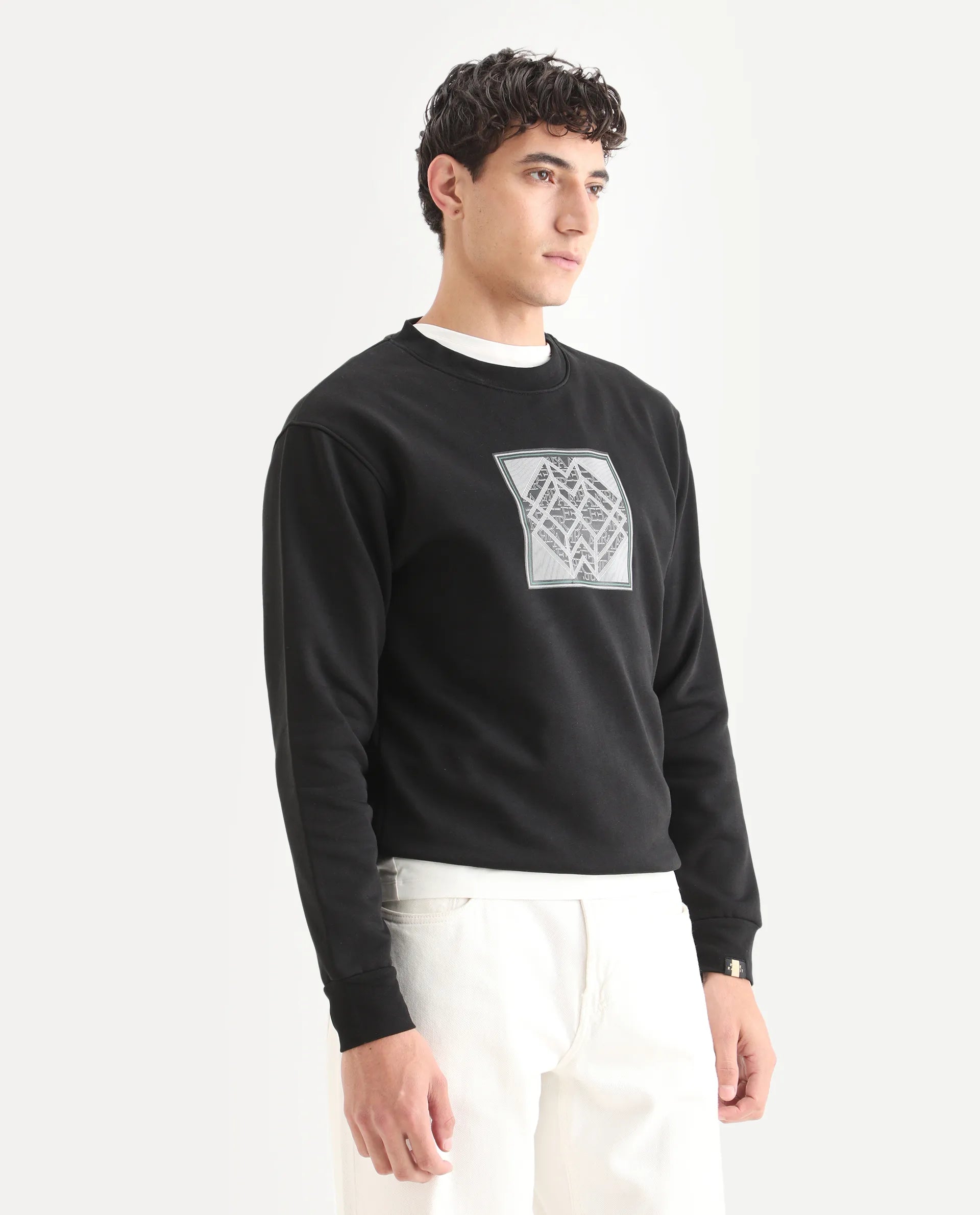 Rare Rabbit Men's Croc Black Cotton Graphic Print Regular Fit Full Sleeve Crew Neck Sweatshirt