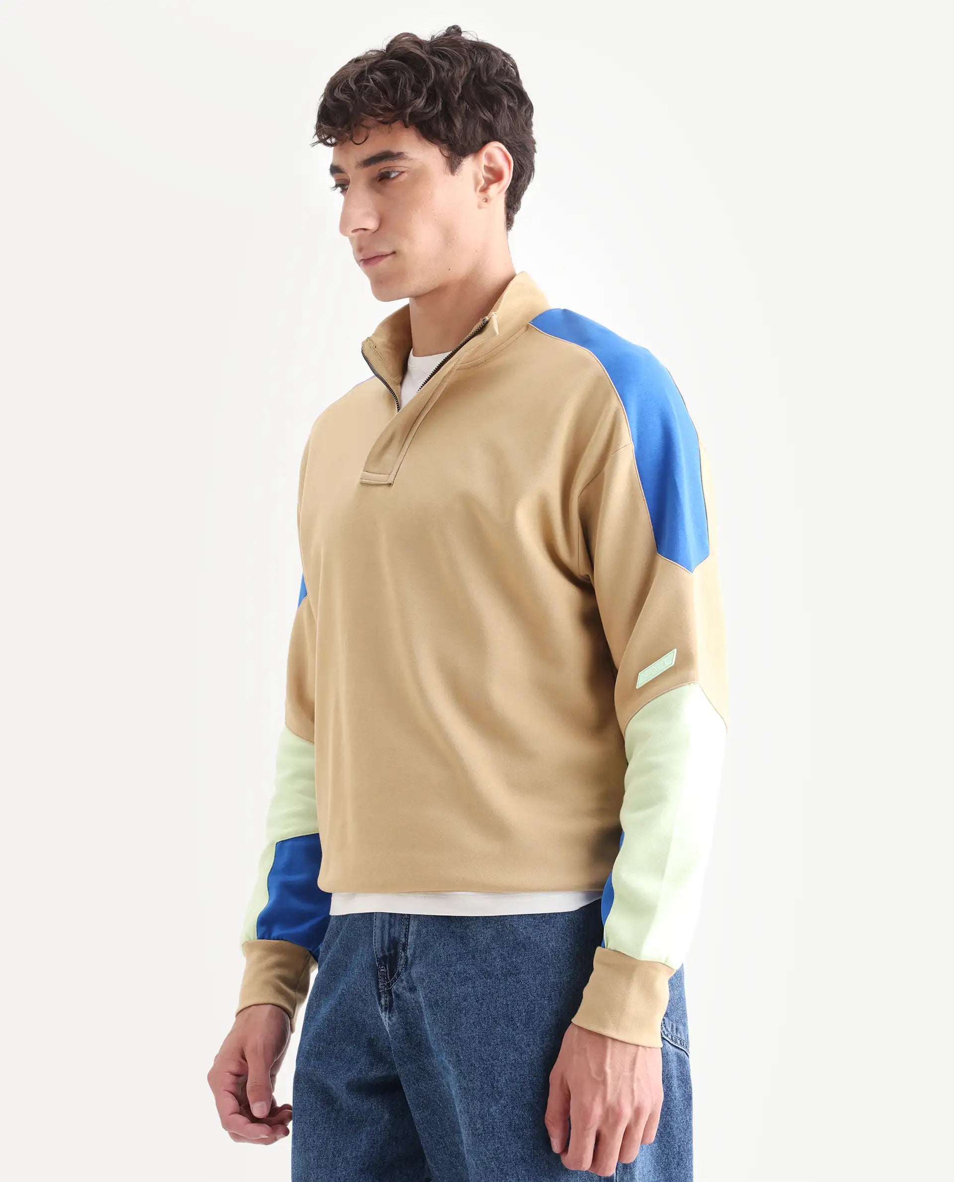 Rare Rabbit Men's Armo-1 Dusky Beige Cotton Ombre Regular Fit Full Sleeve High Neck Sweatshirt