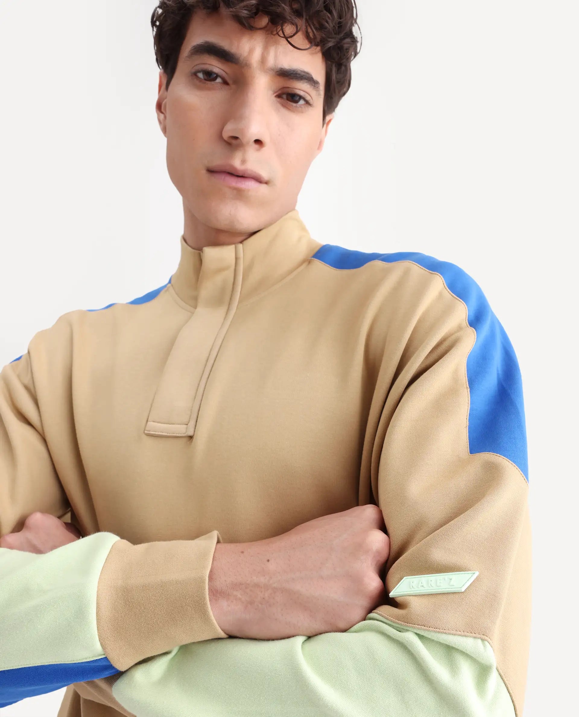 Rare Rabbit Men's Armo-1 Dusky Beige Cotton Ombre Regular Fit Full Sleeve High Neck Sweatshirt