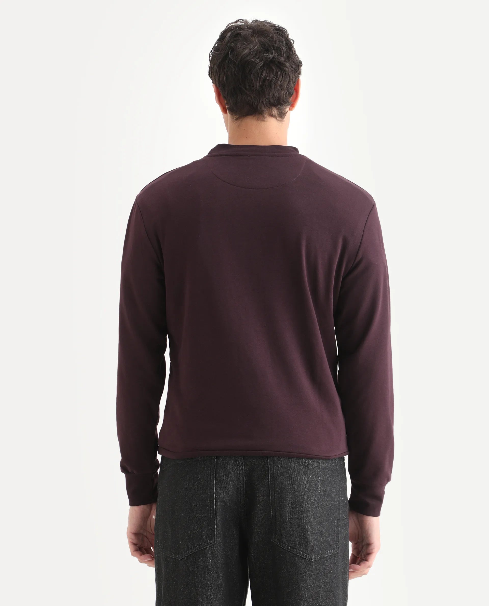 Rare Rabbit Men's Tarol Dark Brown Cotton Blend Graphic Print Boxy Fit Full Sleeve Crew Neck Sweatshirt