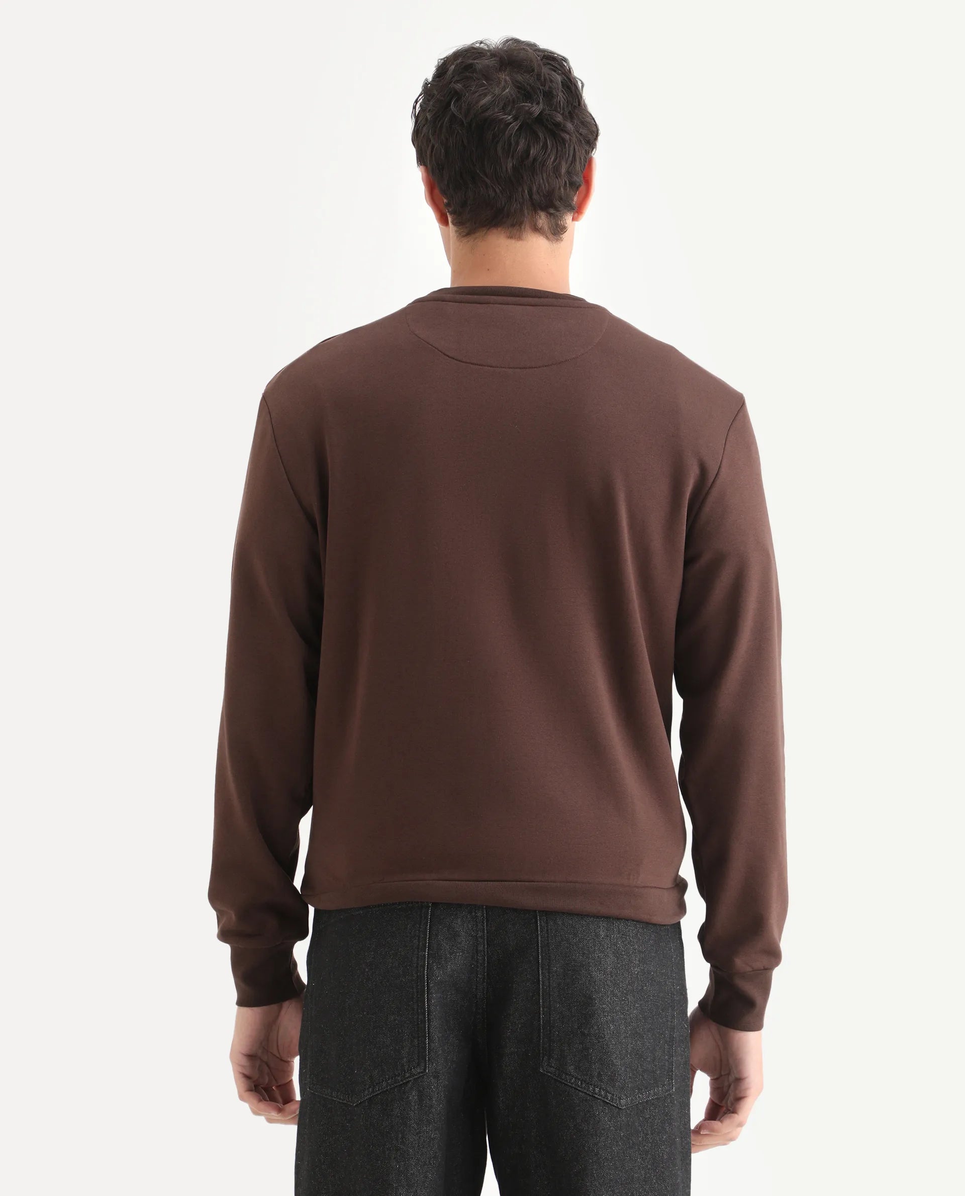 Rare Rabbit Men's Marq Dark Brown Polyester Graphic Print Regular Fit Full Sleeve Crew Neck Sweatshirt