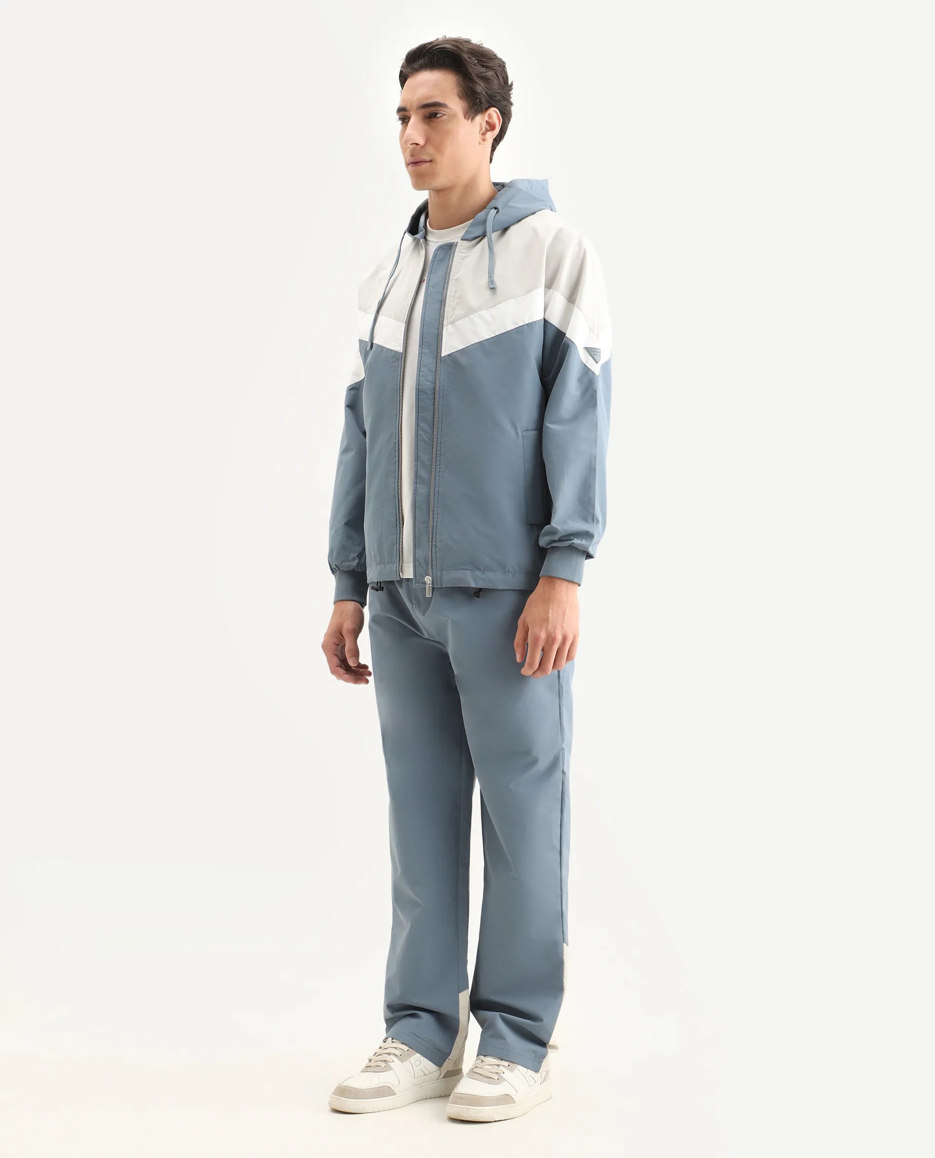 Rare Rabbit Men's Waber-B Light Blue Polyester Cut And Sew Regular Fit Track Pant