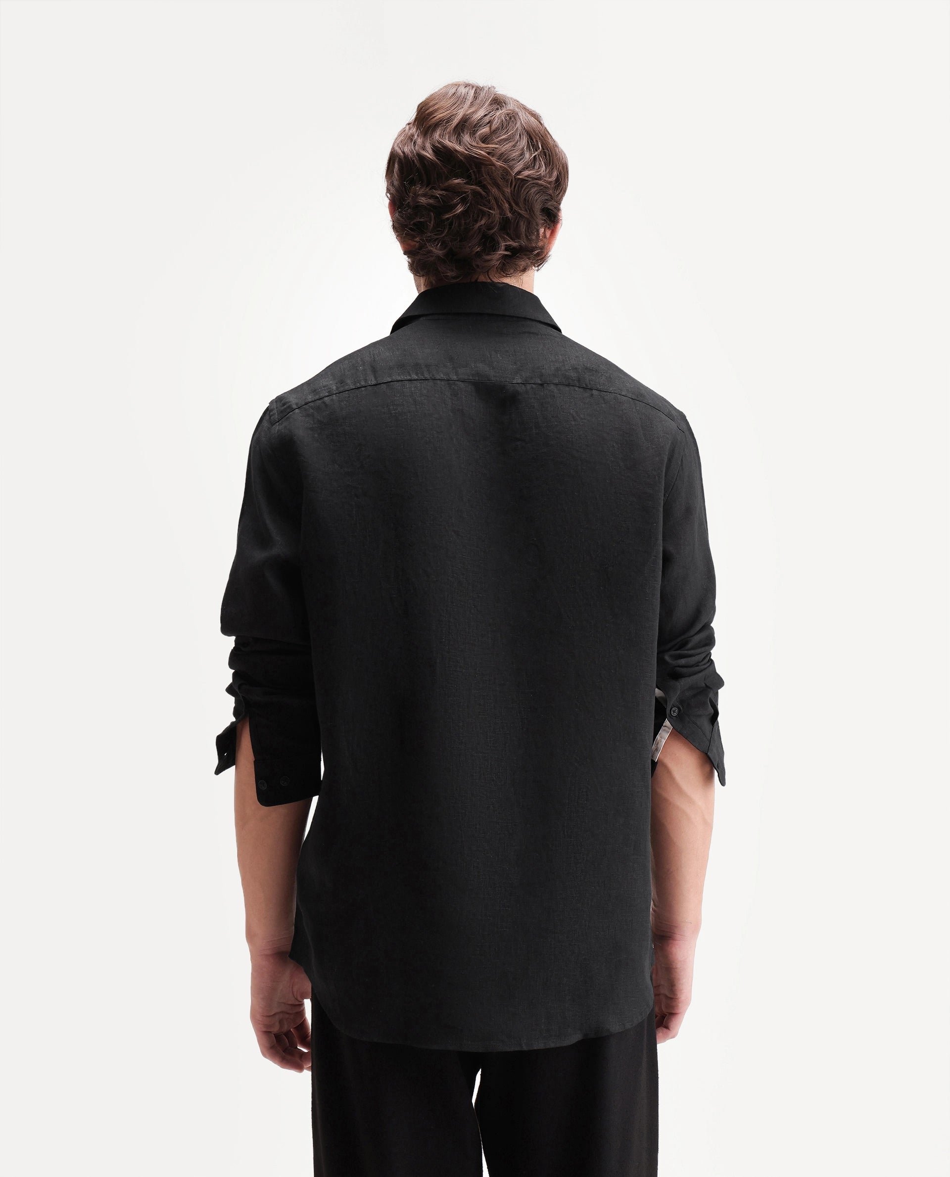 Rare Rabbit Men's Fign Black 100% Linen Plain Regular Fit Full Sleeve Collared Shirt