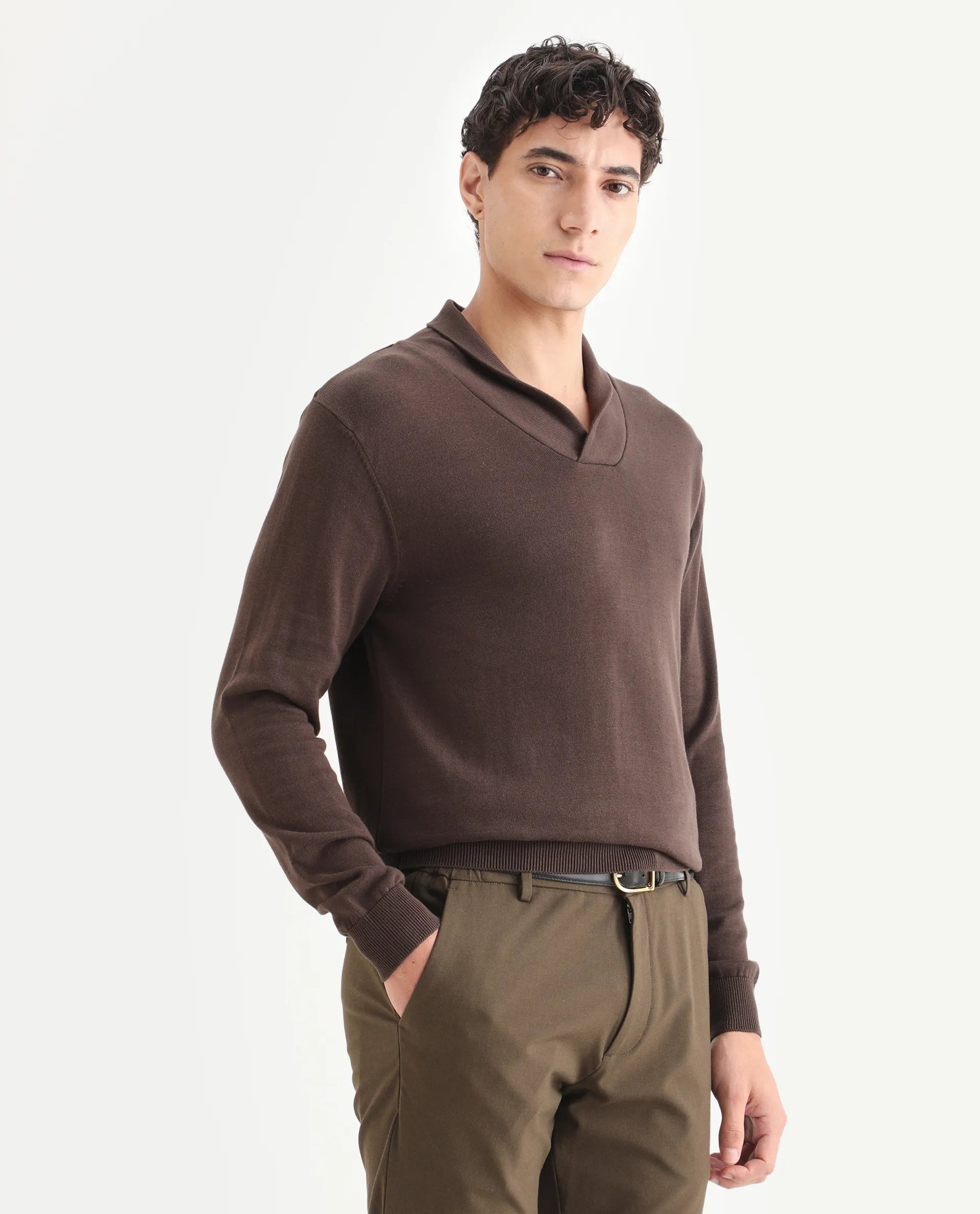 Rare Rabbit Men's Kenlay Brown Cotton Blend Plain Regular Fit Full Sleeve High Neck Sweater