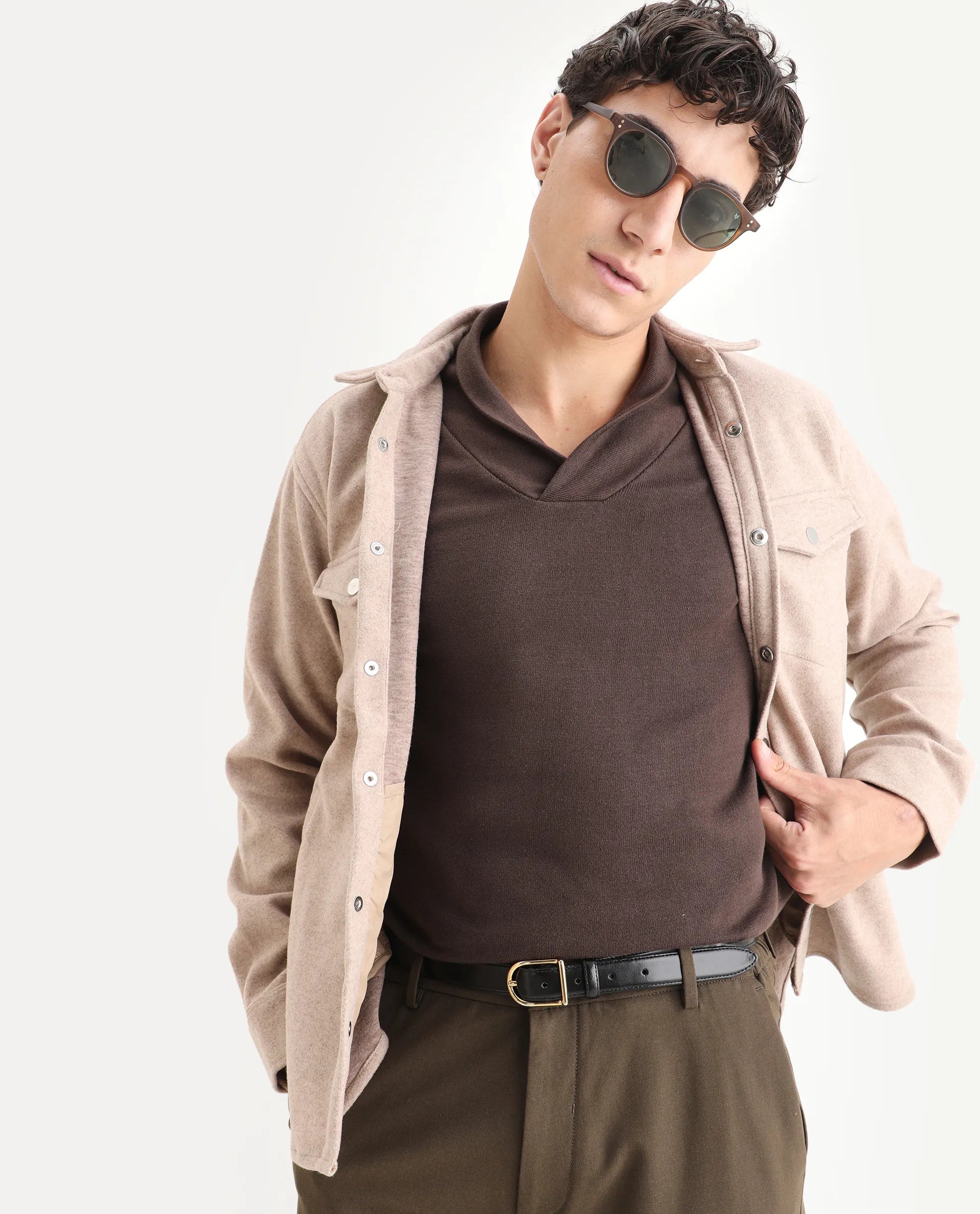 Rare Rabbit Men's Kenlay Brown Cotton Blend Plain Regular Fit Full Sleeve High Neck Sweater