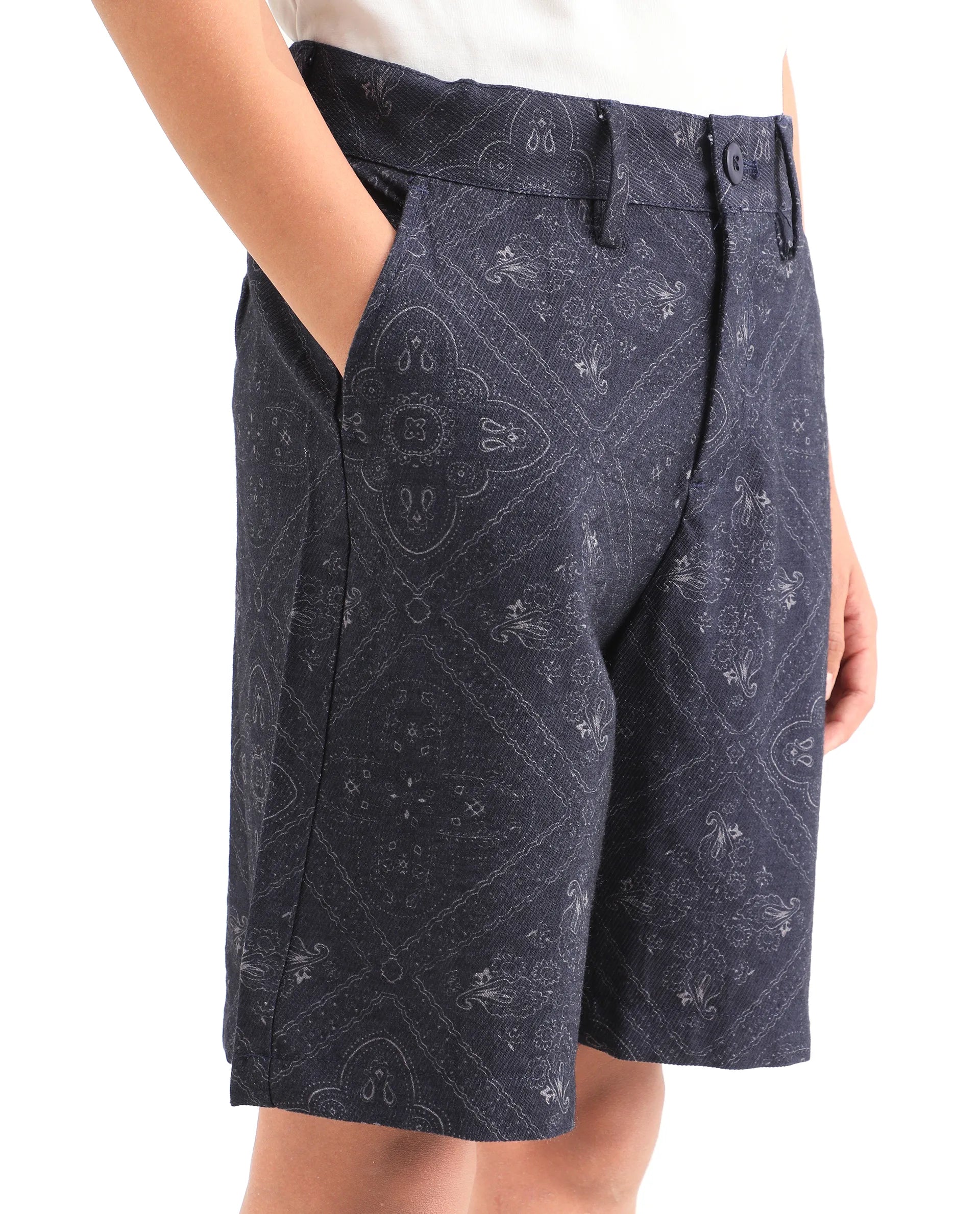 Rare Ones Kids Loui Navy Viscose Fabric Regular Fit Digital Print Shorts