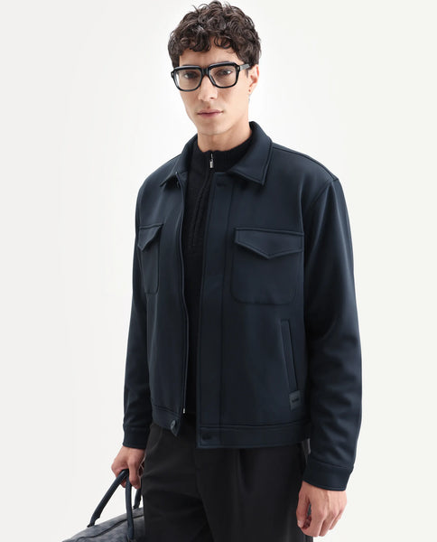 Buy Mapi - Navy Regular Fit Plain Jacket| Rare Rabbit