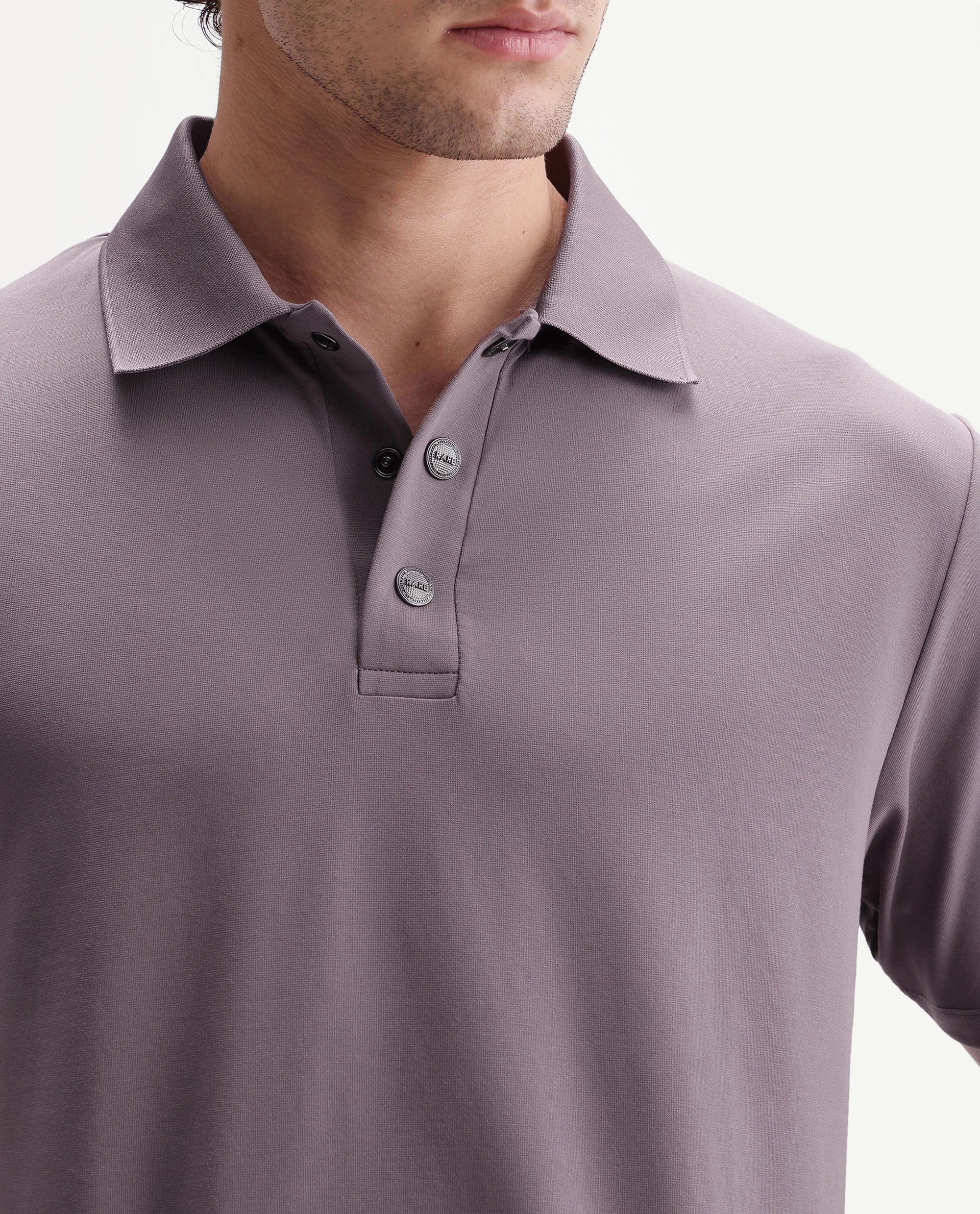 Rare Rabbit Men's Tang-25 Dusky Pink Cotton Blend Plain Regular Fit Half Sleeve Polo
