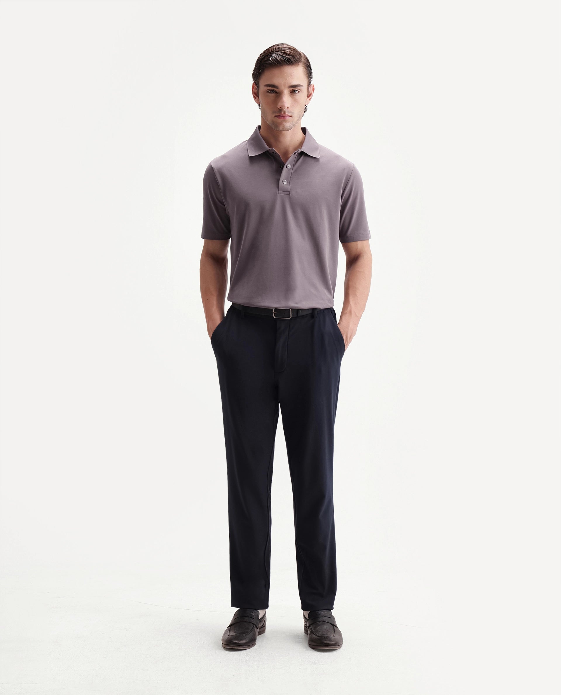 Rare Rabbit Men's Tang-25 Dusky Pink Cotton Blend Plain Regular Fit Half Sleeve Polo