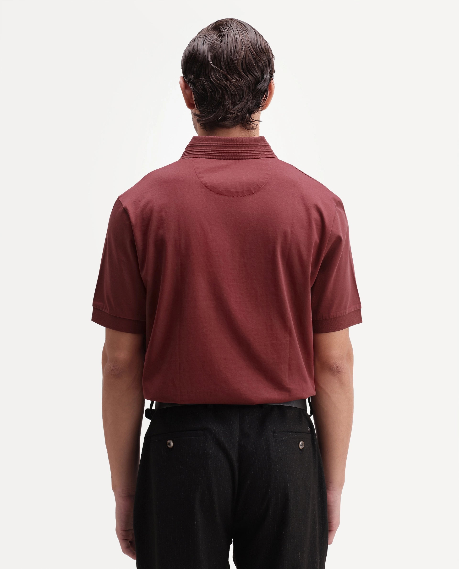 Rare Rabbit Men's Ripl Red Cotton Plain Regular Fit Half Sleeve Polo