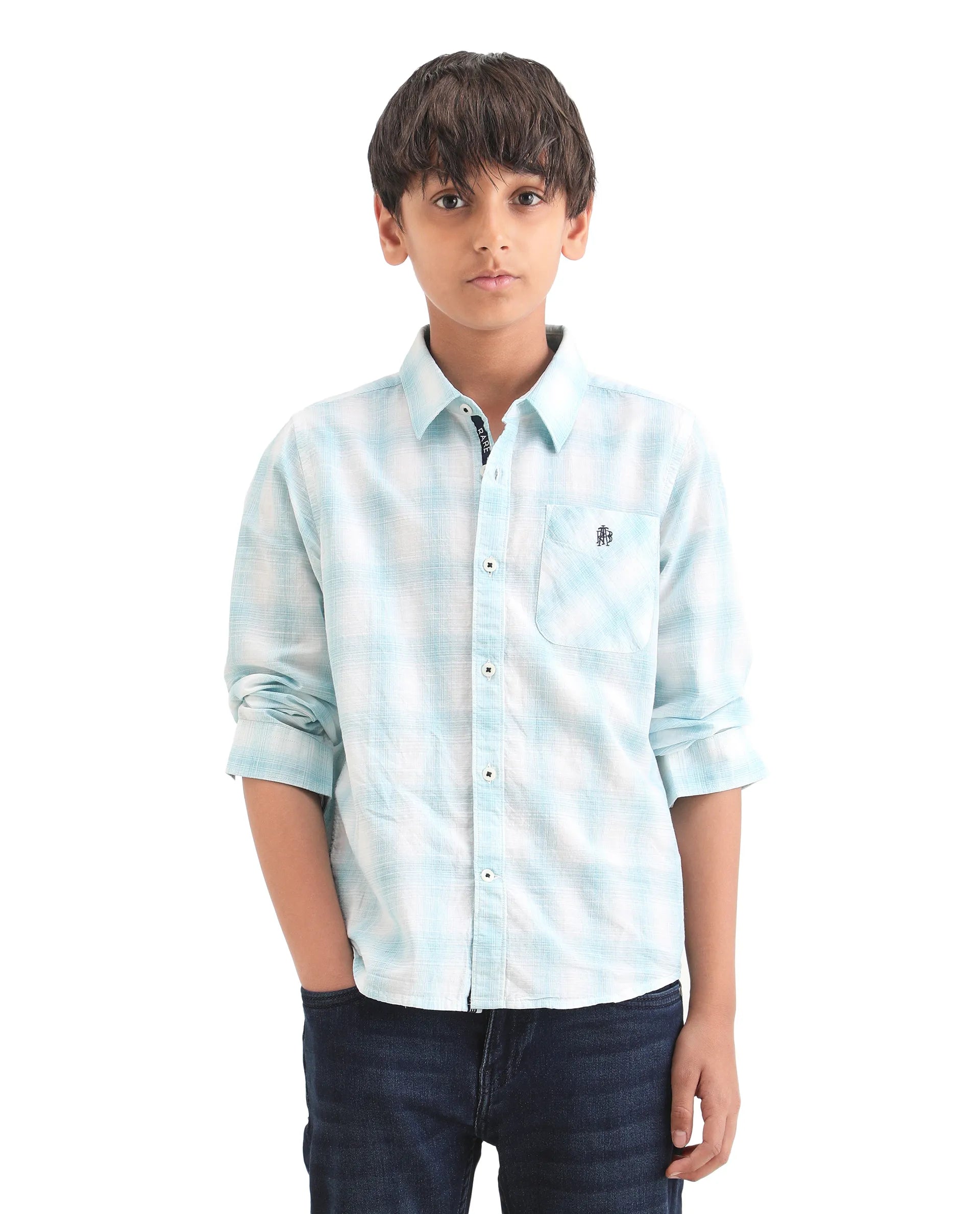 Rare Ones Kids Sable Blue Cotton Full Sleeve Spread Collar Checked Shirt