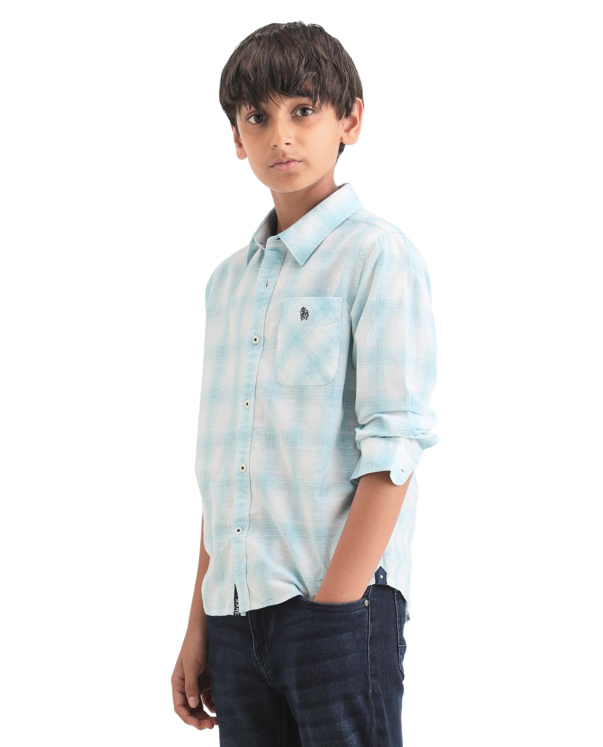 Rare Ones Kids Sable Blue Cotton Full Sleeve Spread Collar Checked Shirt