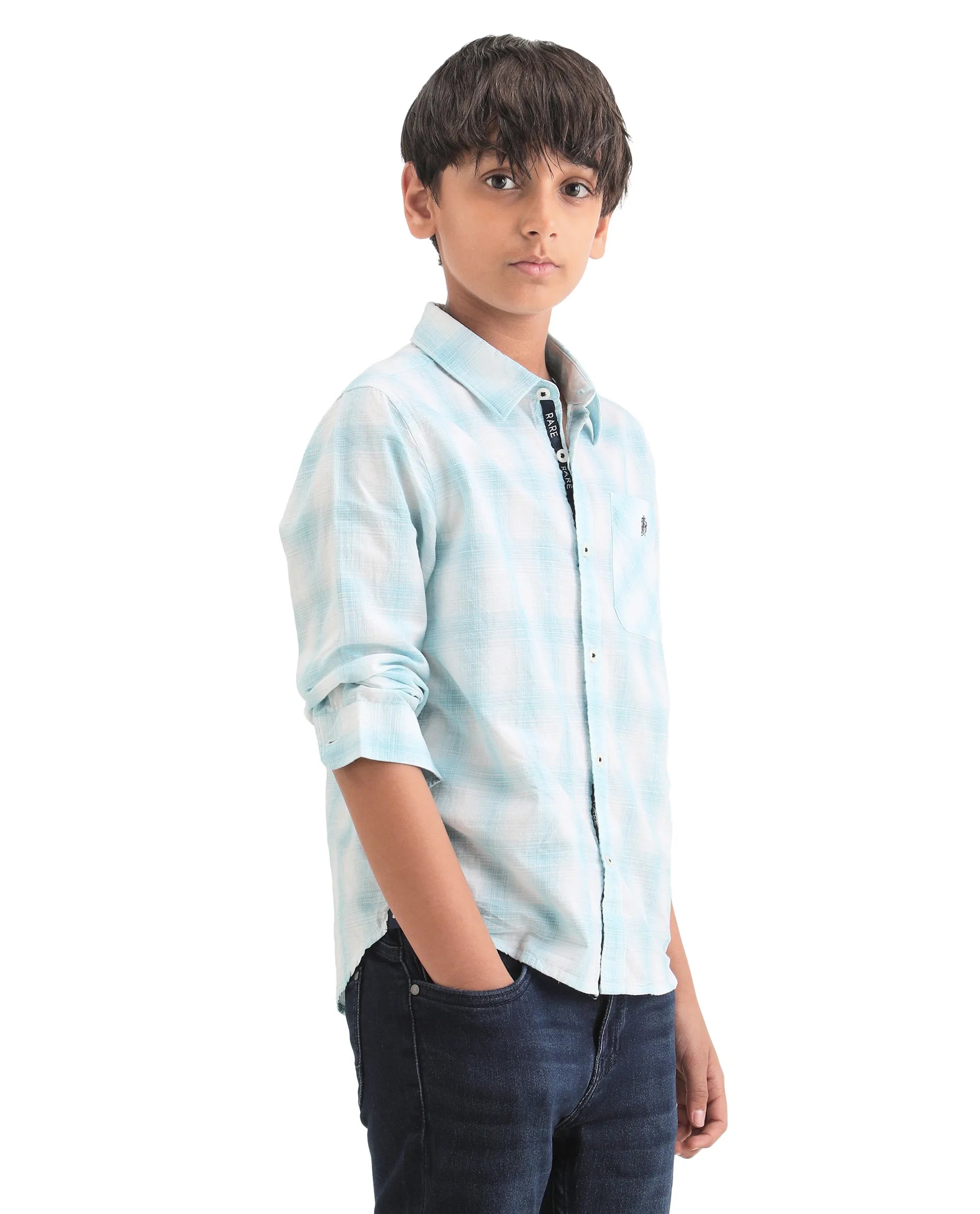 Rare Ones Kids Sable Blue Cotton Full Sleeve Spread Collar Checked Shirt