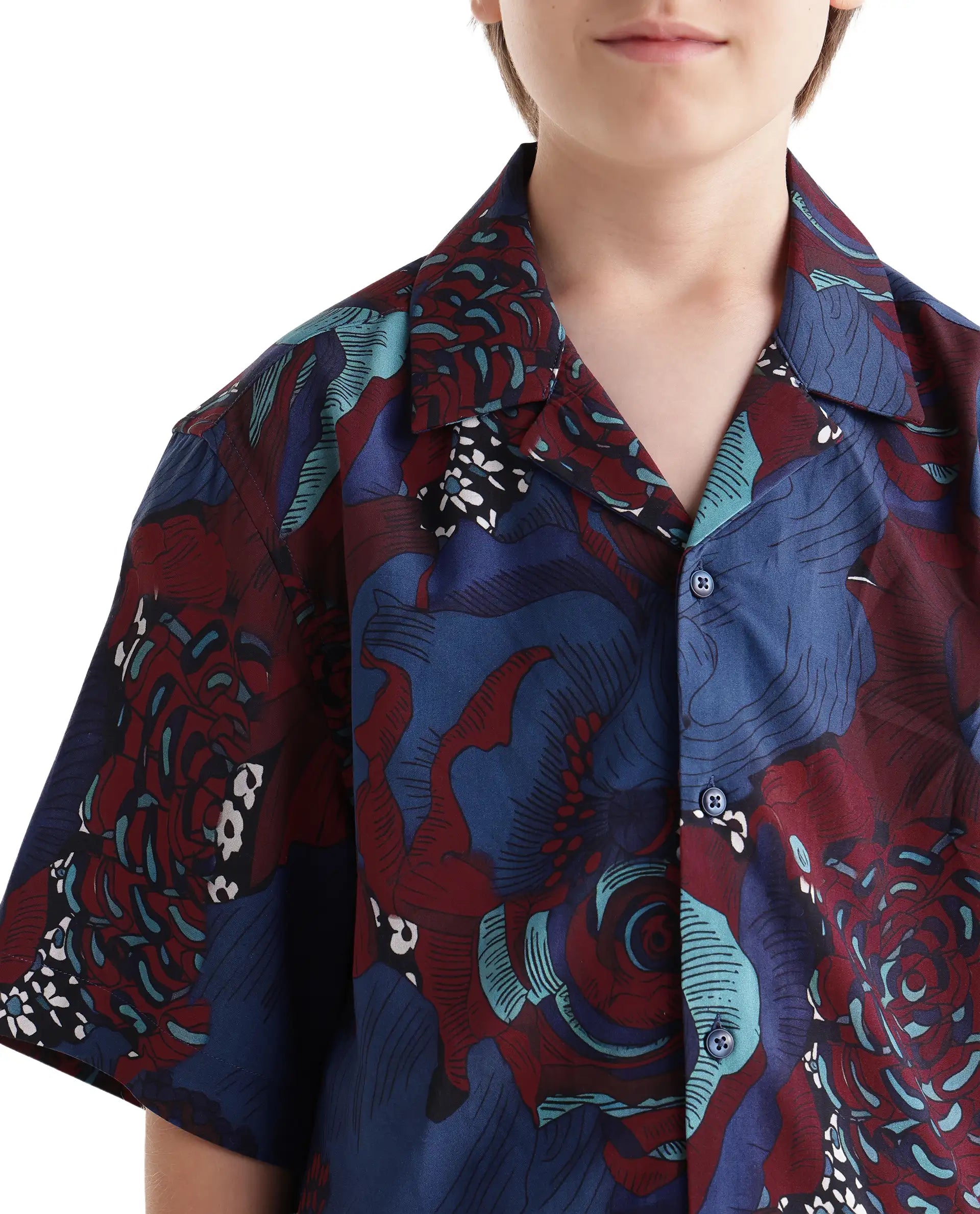 Rare Ones Kids Junf Blue Viscose Half Sleeve Button Printed Regular Fit Shirt