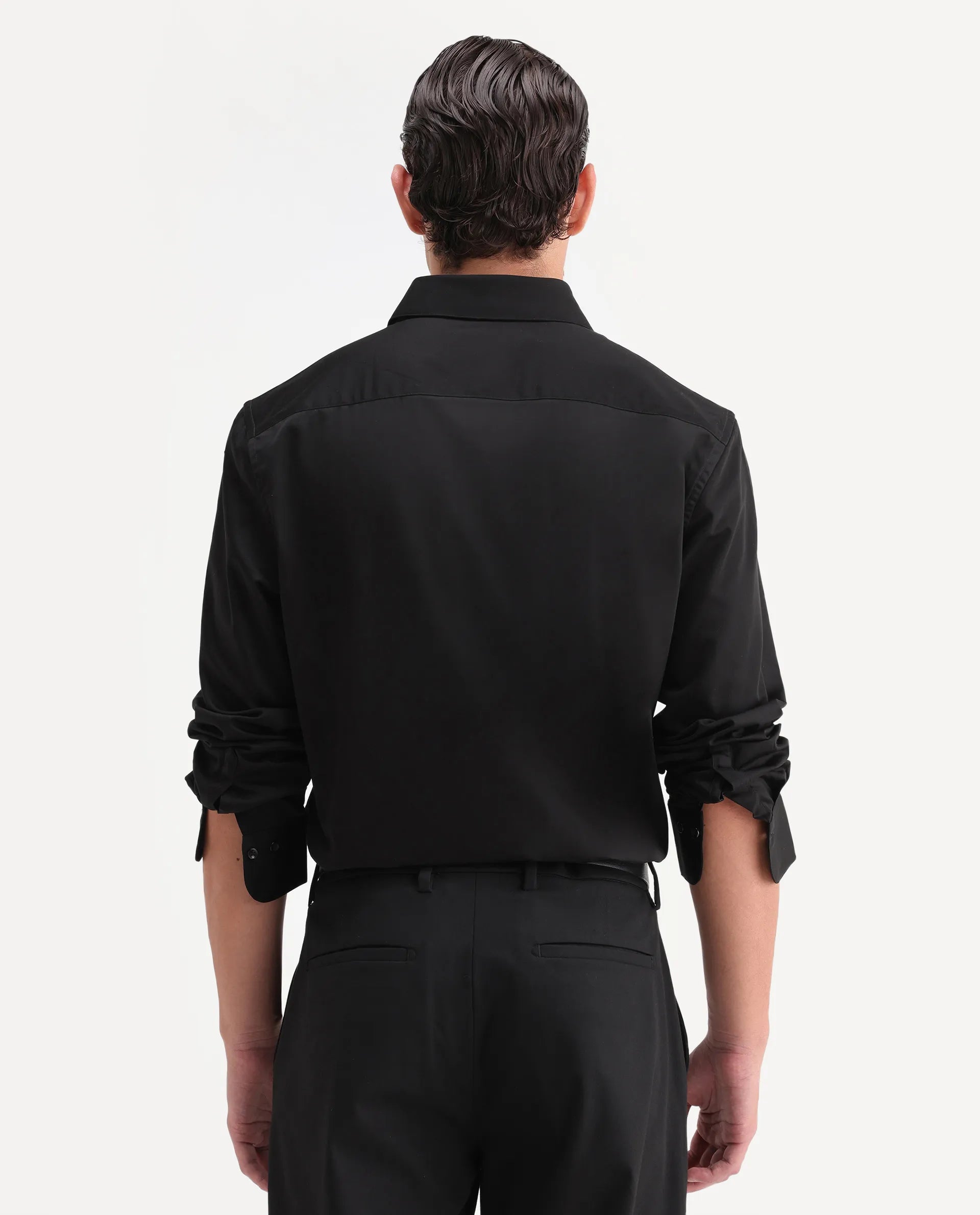 Rare Rabbit Men's Fump Black Cotton Jacquard Regular Fit Full Sleeve Collared Shirt